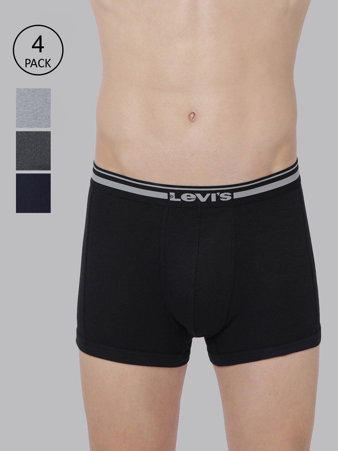 Levis Men Pack of 4 Solid Cotton Rib Ultrasoft Waistband with Shorter Length Trunk