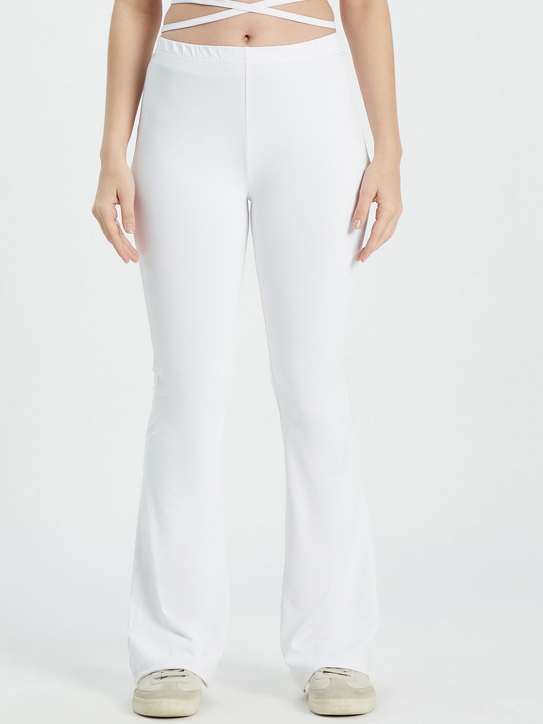 EDRIO White Slim Fit Easy Wash Bootcut Trousers Price in India