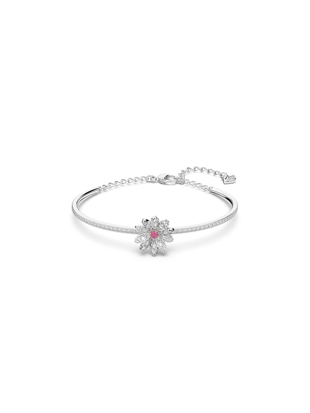 SWAROVSKI Women Silver-Toned & Pink Crystals Silver-Plated Bangle-Style Bracelet Price in India
