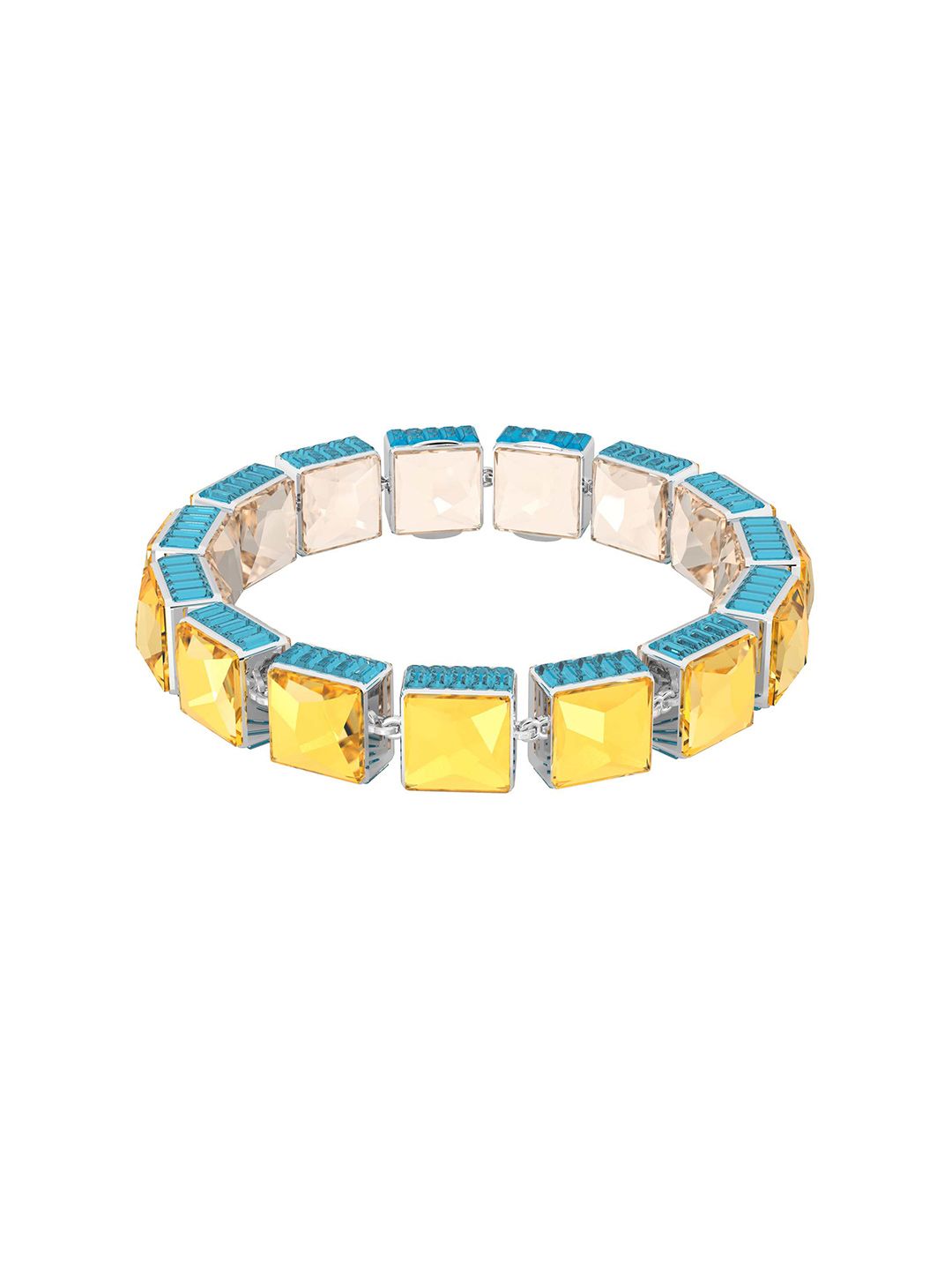 SWAROVSKI Women Yellow & Blue Crystals Rhodium-Plated Bangle-Style Bracelet Price in India