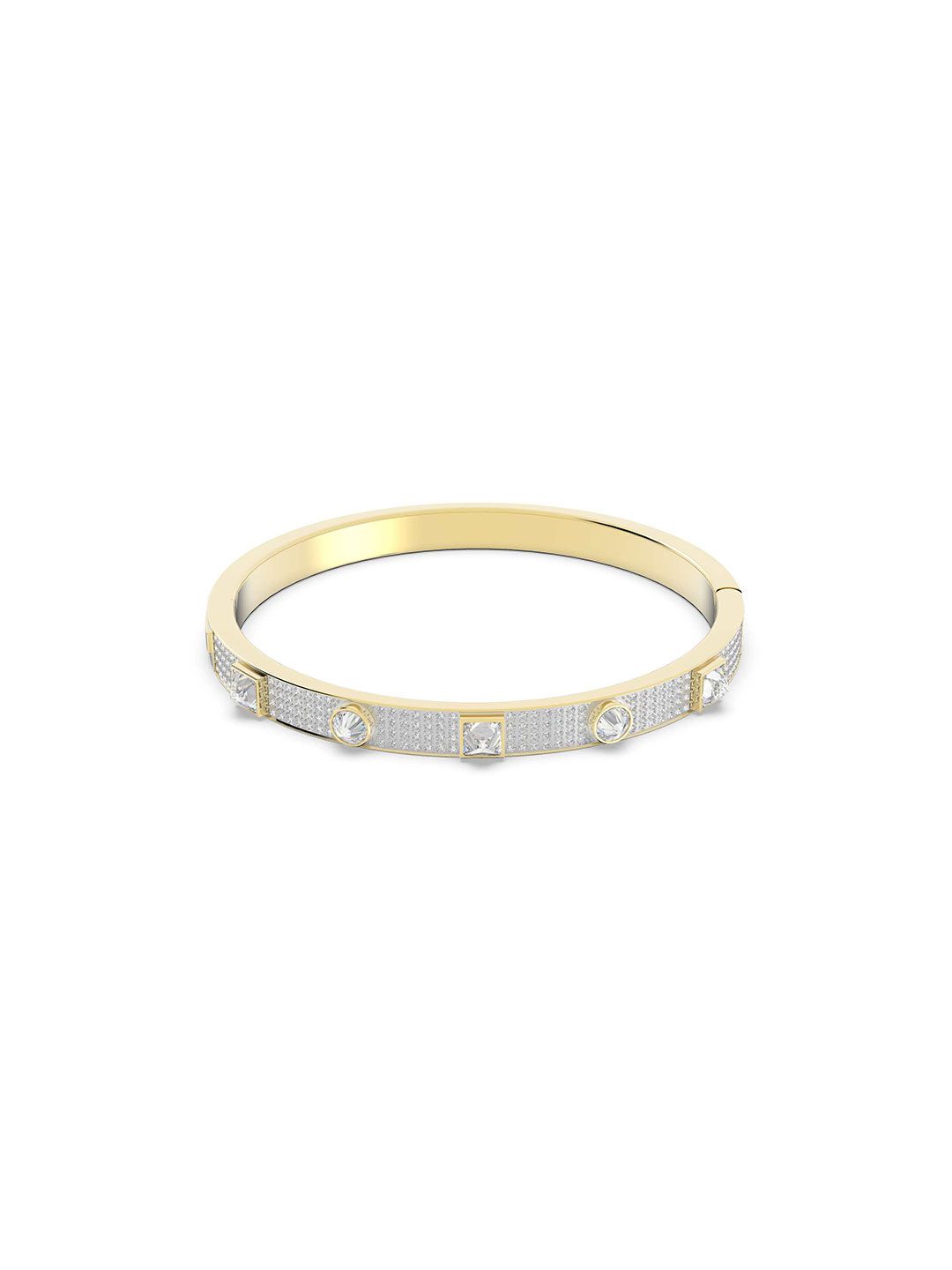 SWAROVSKI Women Gold-Toned & White Crystals Gold-Plated Bangle-Style Bracelet Price in India
