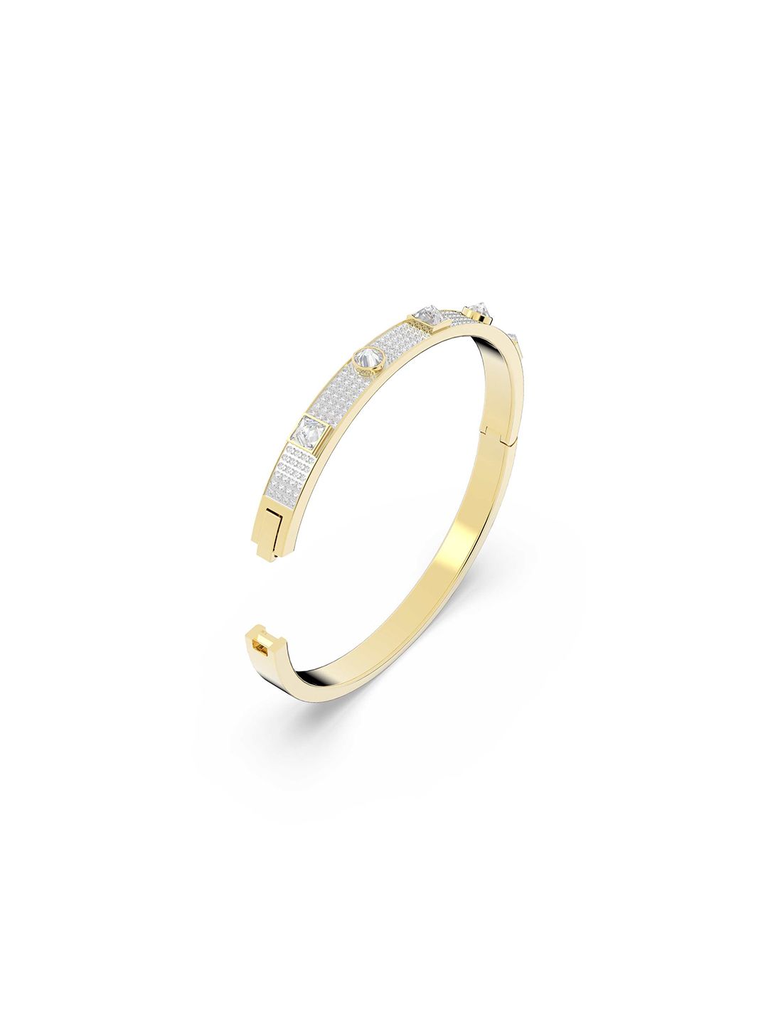 SWAROVSKI Women White & Gold-Toned Crystals Gold-Plated Cuff Bracelet Price in India
