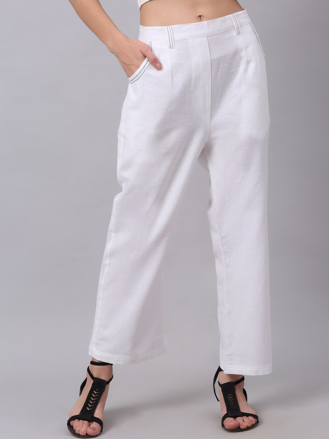NEUDIS Women White Trousers Price in India