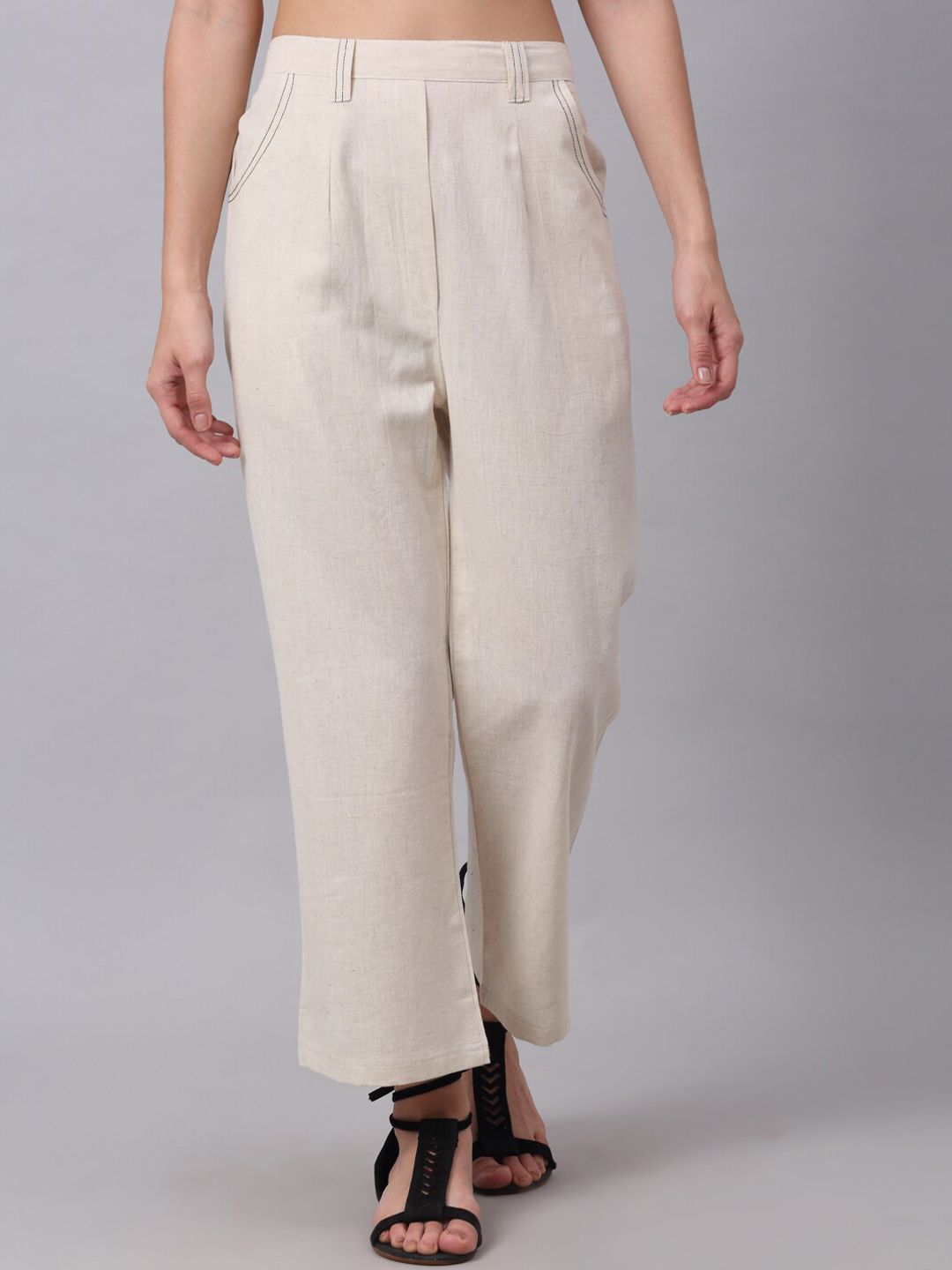 NEUDIS Women Beige Trousers Price in India