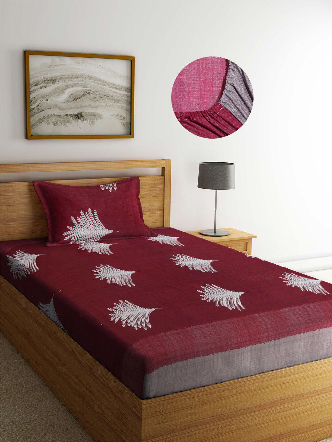 Arrabi Brown Graphic 300 TC Single Bedsheet with 1 Pillow Covers Price in India