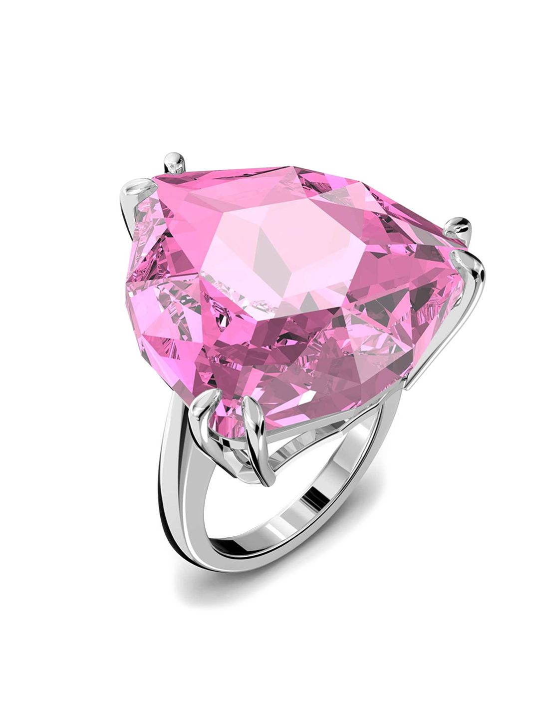 SWAROVSKI Women Rhodium-Plated Pink Crystal Studded Ring Price in India