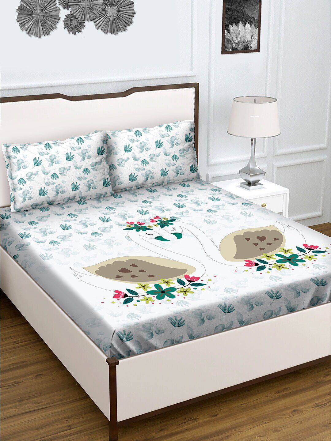 BELLA CASA Teal 180 TC King Bedsheet with 2 Pillow Covers Price in India