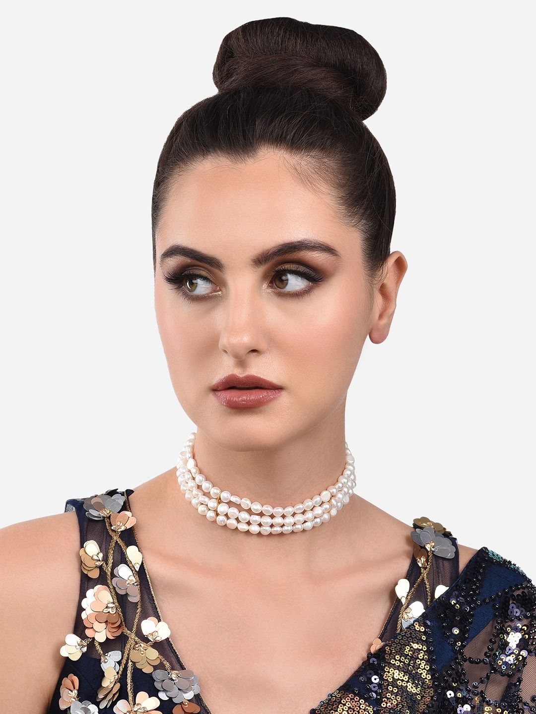 Zaveri Pearls White Brass Gold-Plated Choker Necklace Price in India