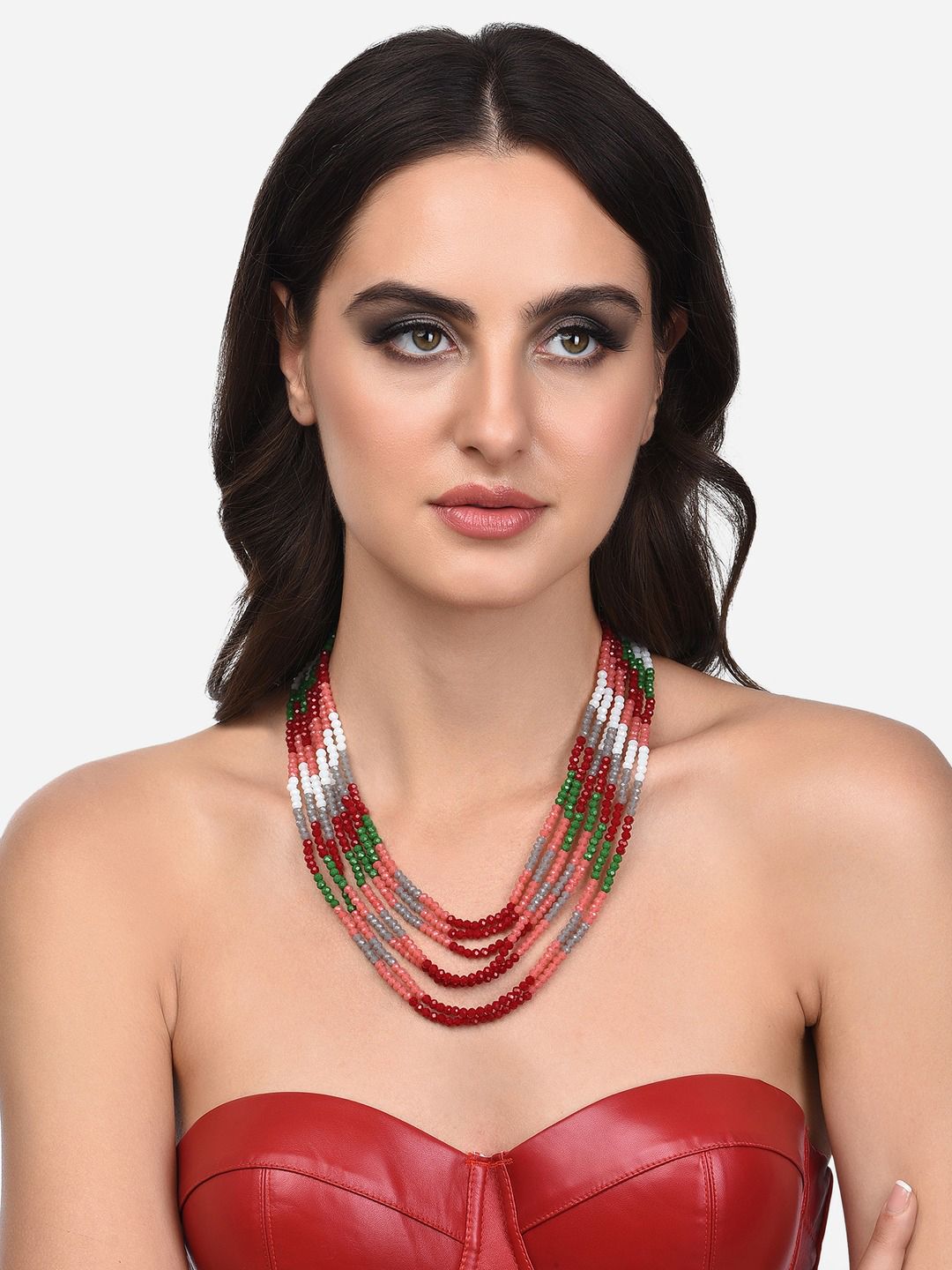 Zaveri Pearls Gold-Toned & Red Gold-Plated Layered Necklace Price in India