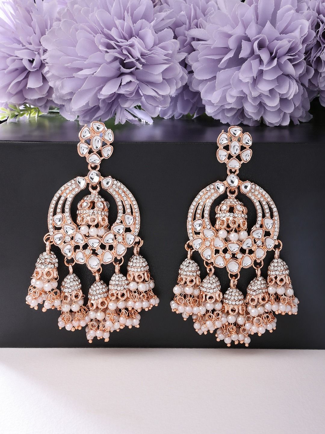 Zaveri Pearls Rose Gold Contemporary Jhumkas Earrings Price in India