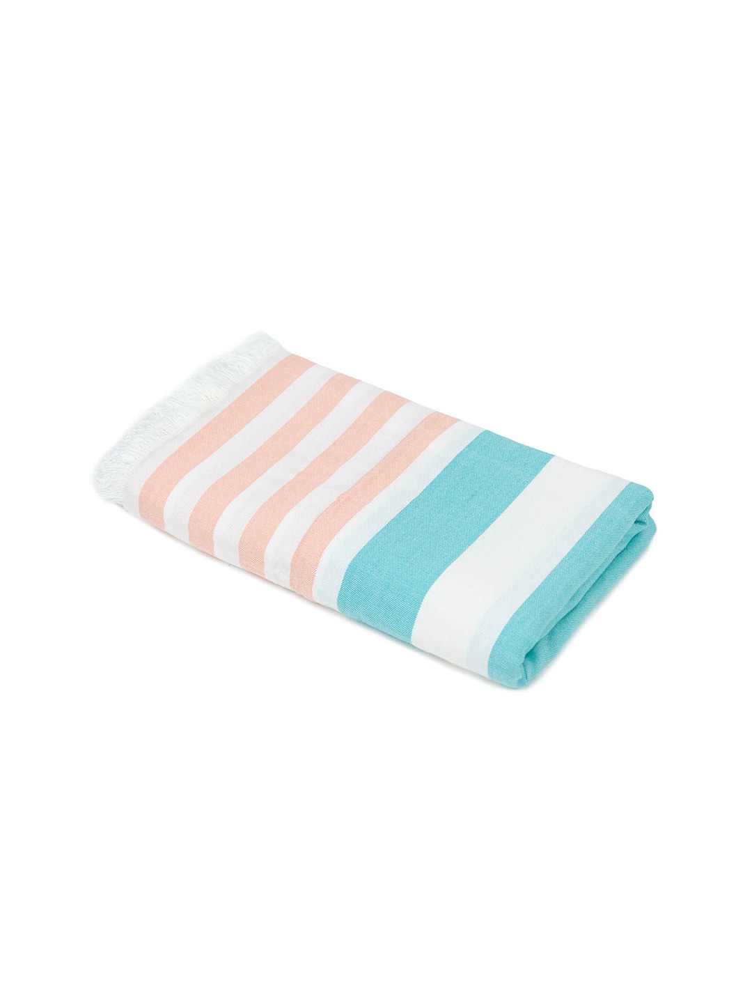 MUSH Peach & Turquoise Blue Extra Large Pure Bamboo Cabana Turkish Towel Price in India