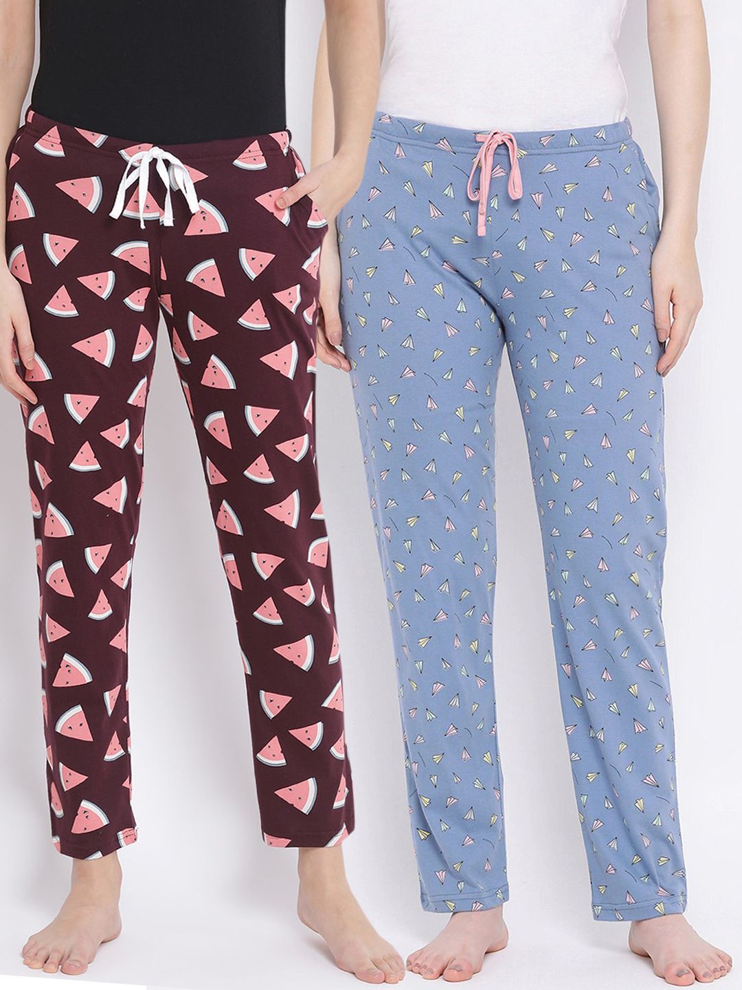 Kanvin Women Pack Of 2 Printed Pure Cotton Lounge Pants Price in India