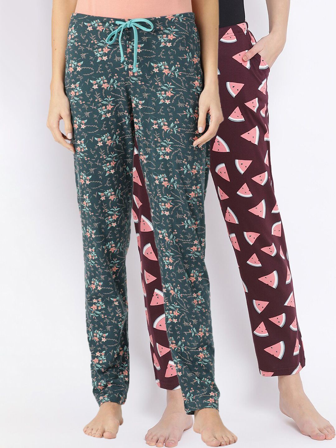 Kanvin Women Pack Of 2 Printed Pure Cotton Lounge Pants Price in India