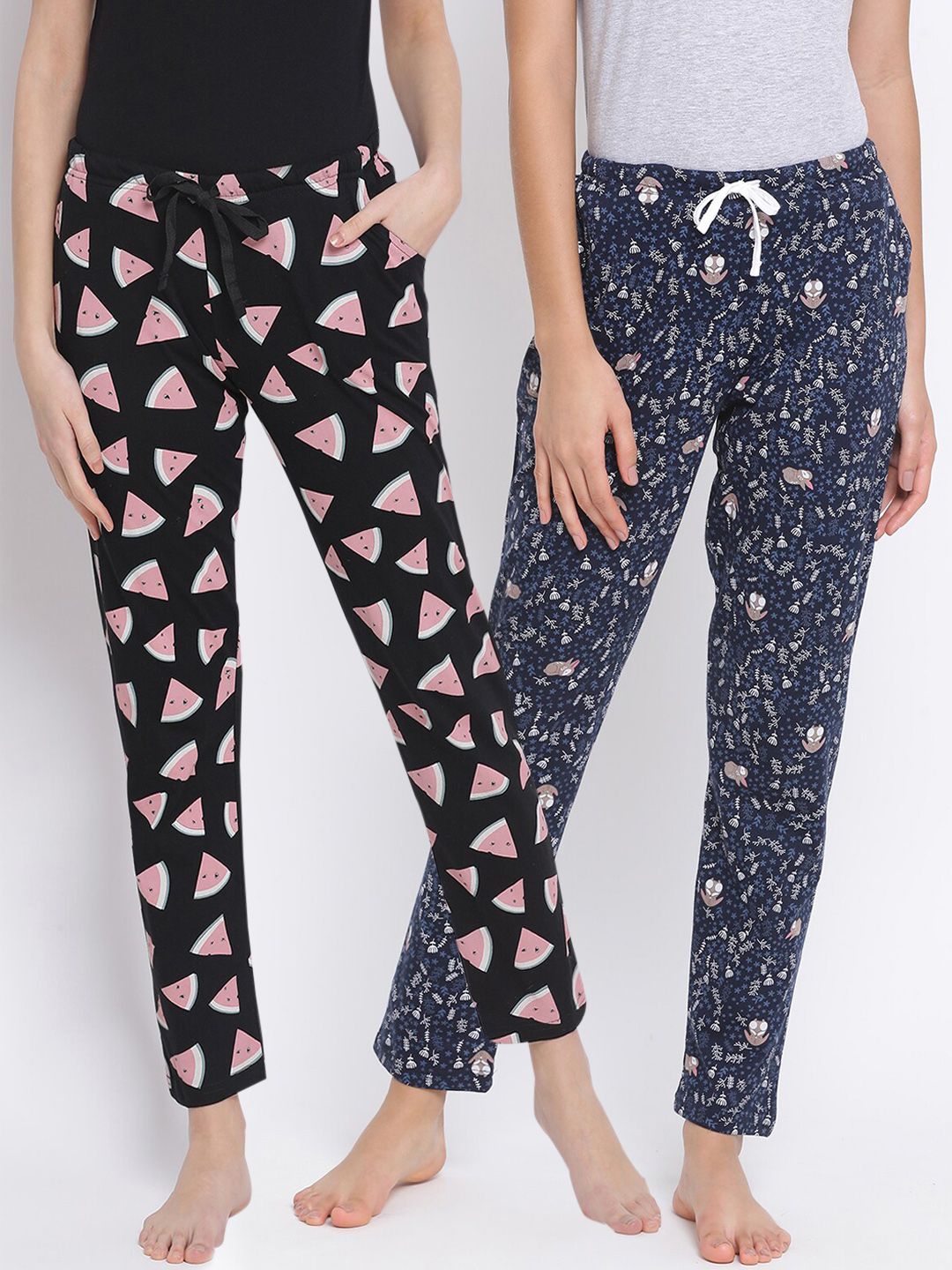 Kanvin Women Pack Of 2 Printed Pure Cotton Lounge Pants Price in India