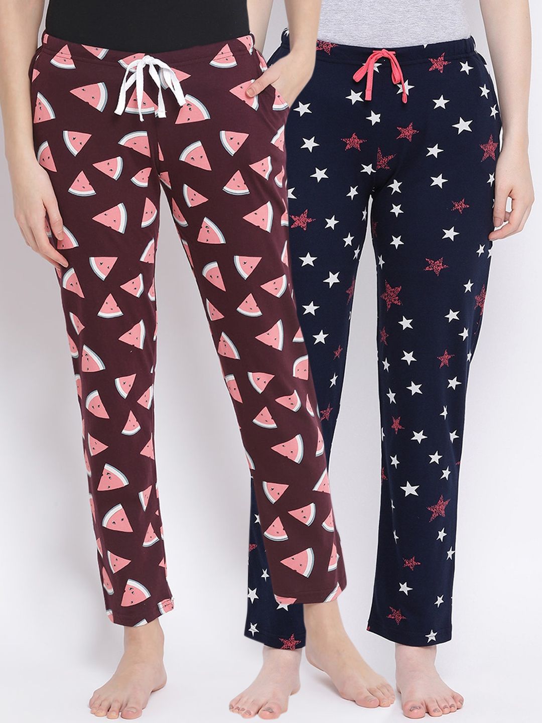 Kanvin Women Pack Of 2 Printed Pure Cotton Lounge Pants Price in India