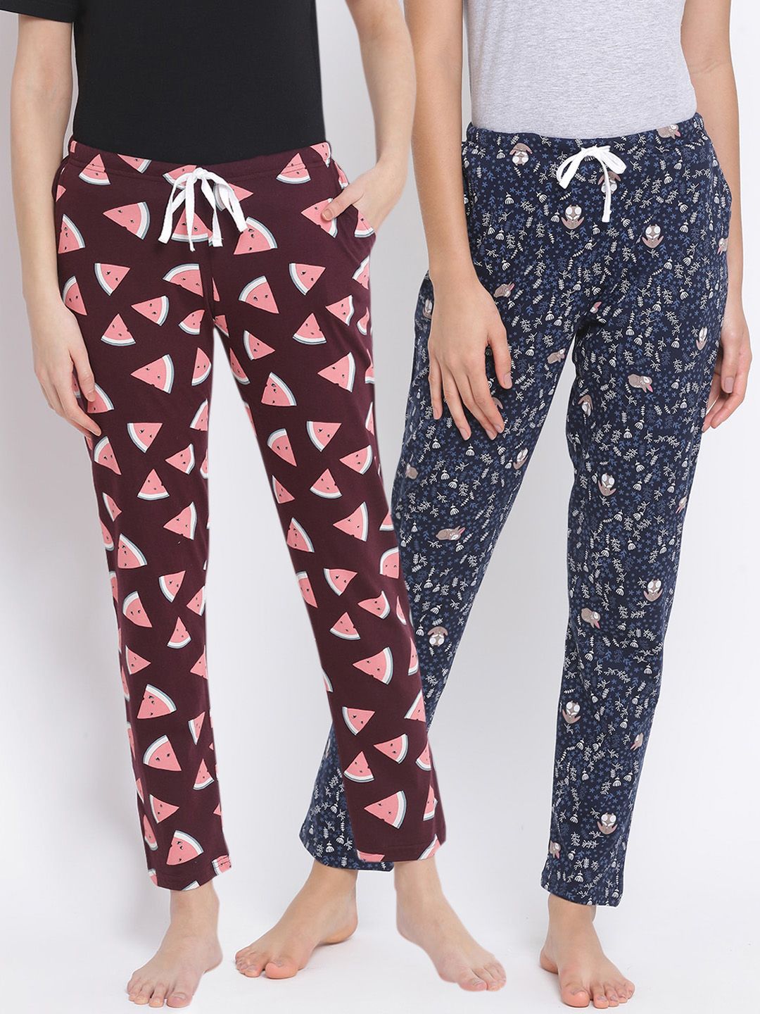 Kanvin Women Pack Of 2 Printed Pure Cotton Lounge Pants Price in India