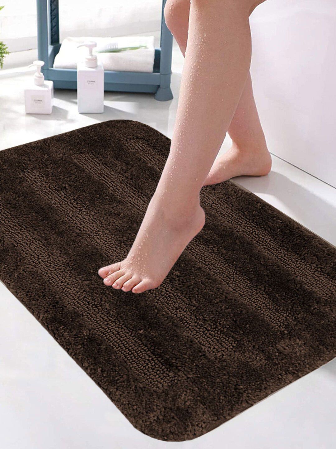 LUXEHOME INTERNATIONAL Brown Striped Bath Rugs Price in India