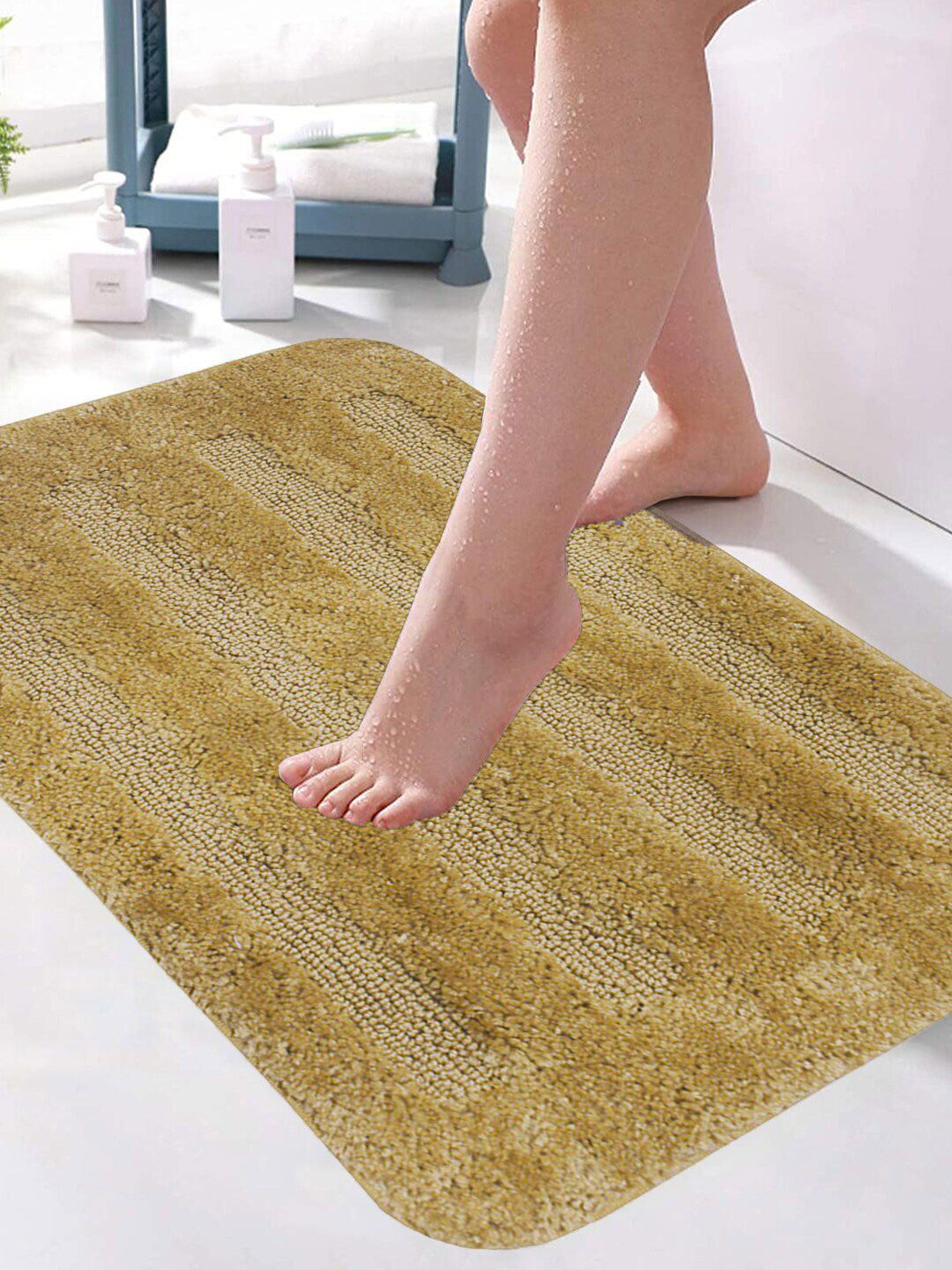 LUXEHOME INTERNATIONAL Beige Striped Bath Rugs Price in India
