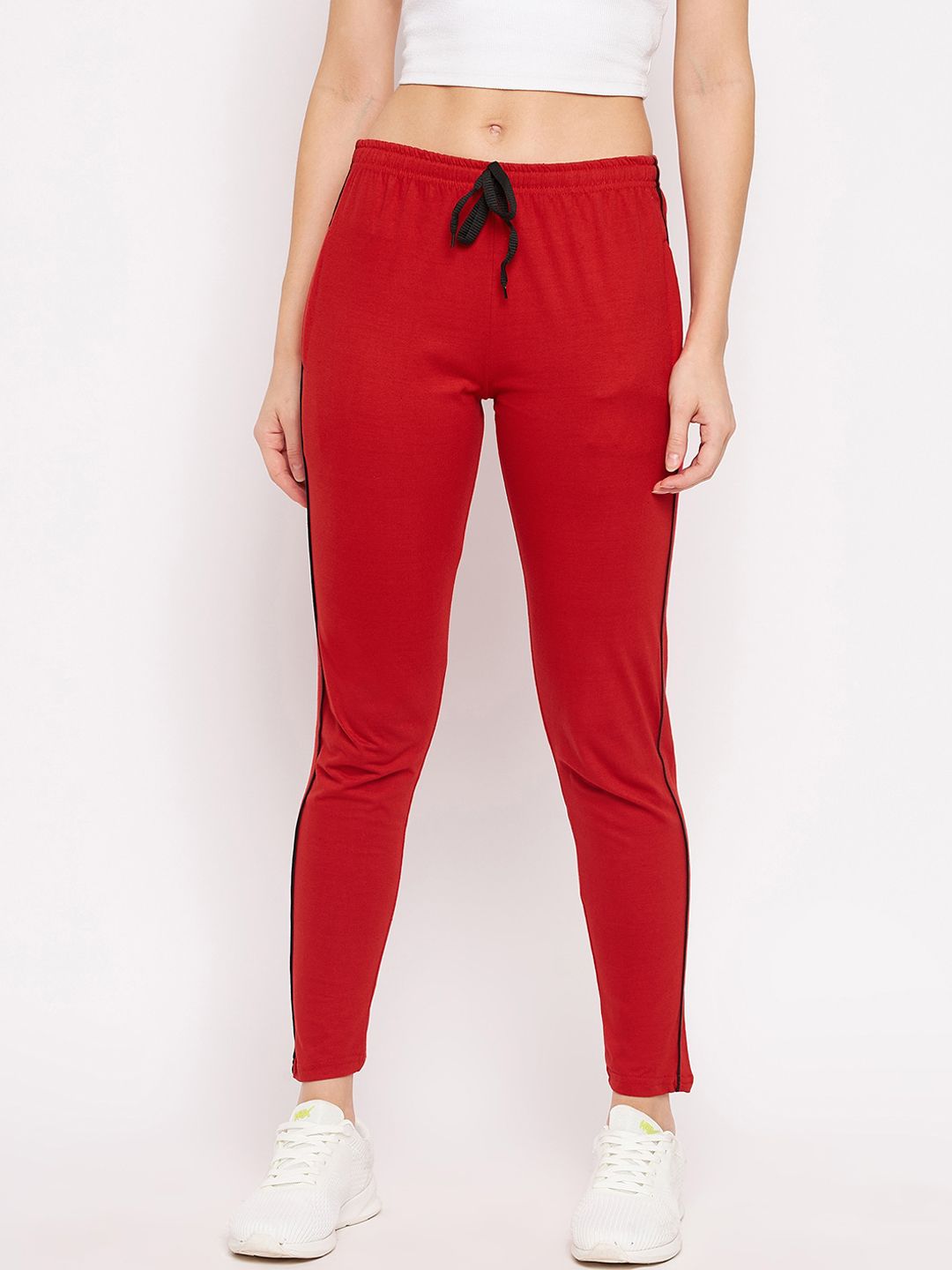 Bitterlime Women Red Solid Relaxed-Fit Track Pants Price in India