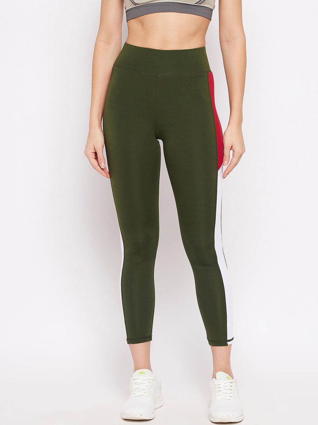 Bitterlime Women Olive Green Colorblocked Tights Price in India