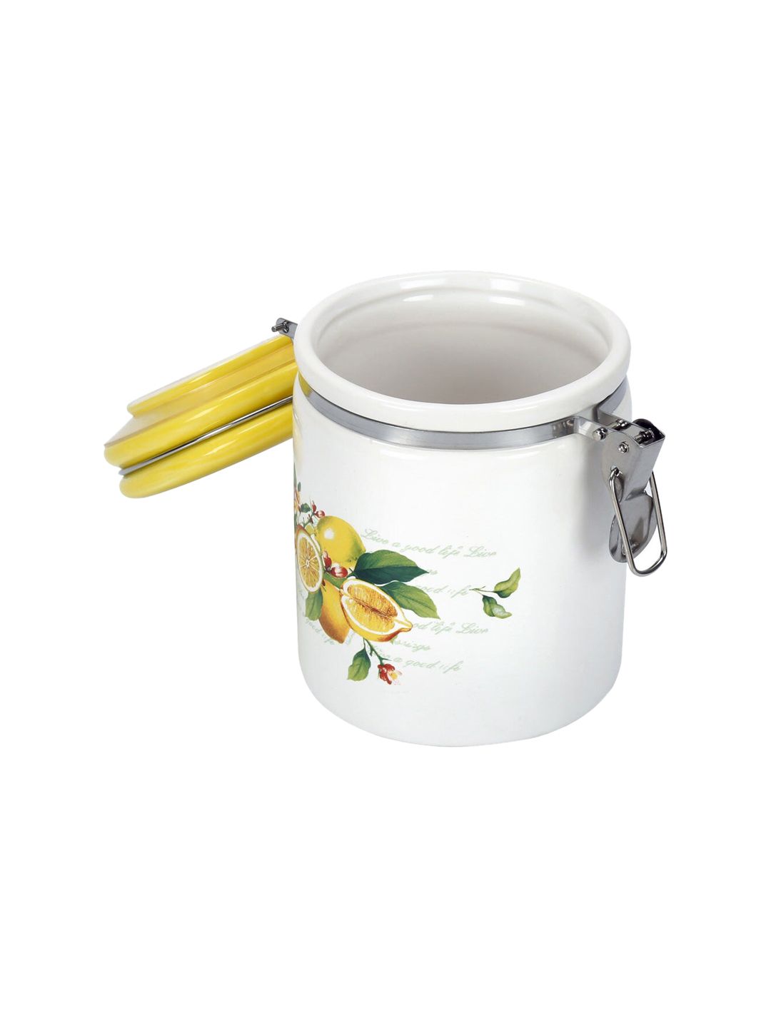 Athome by Nilkamal Yellow & White Floral Printed Ceramic Storage Jar Price in India