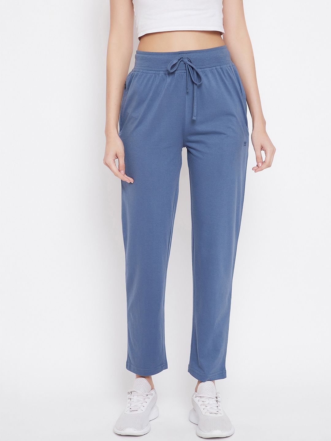 Okane Women Blue Solid Track Pants Price in India