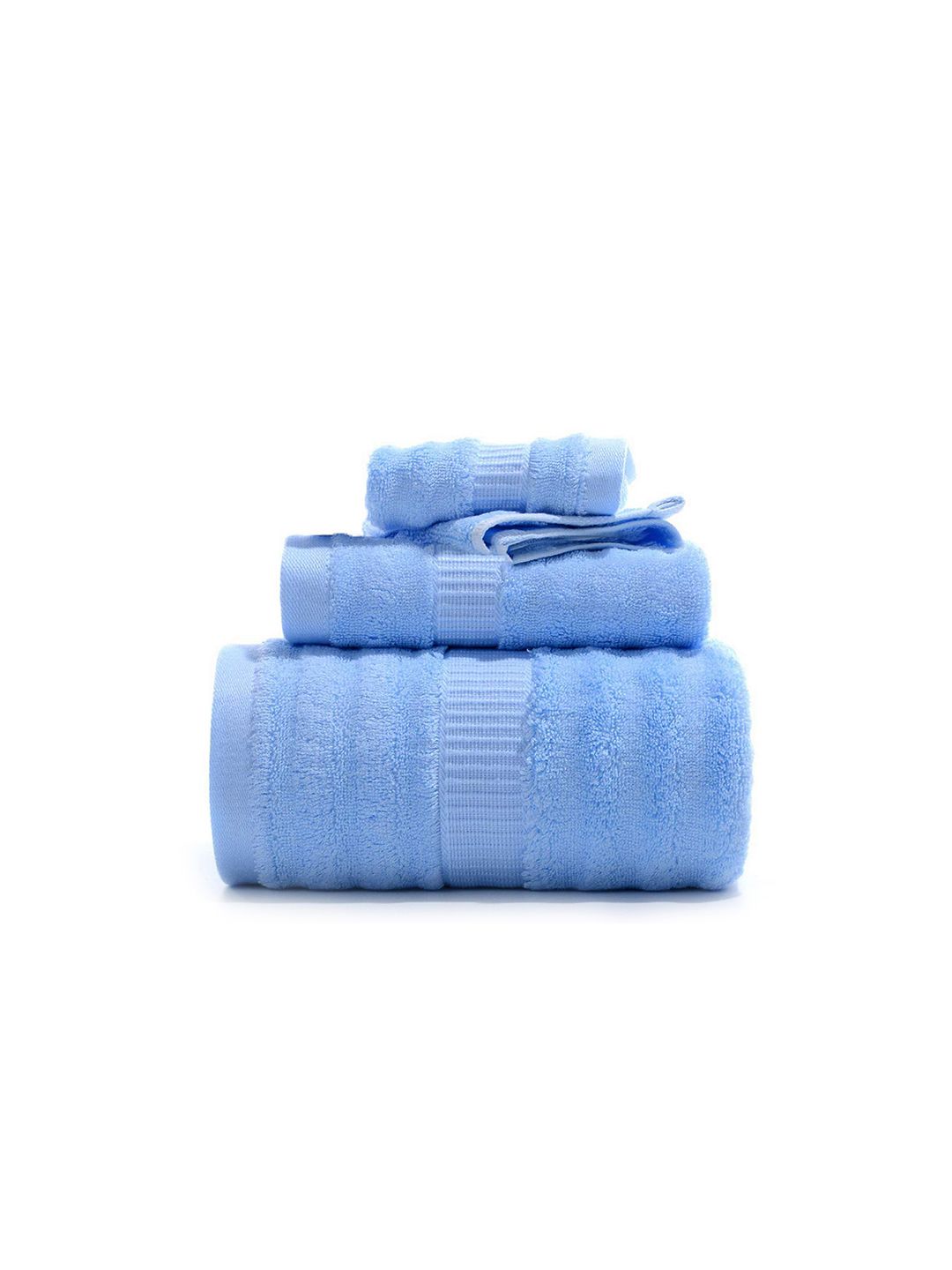 MUSH Set of 3 Blue Ultra Soft & Eco Friendly Bamboo 600 GSM Towel Set Price in India