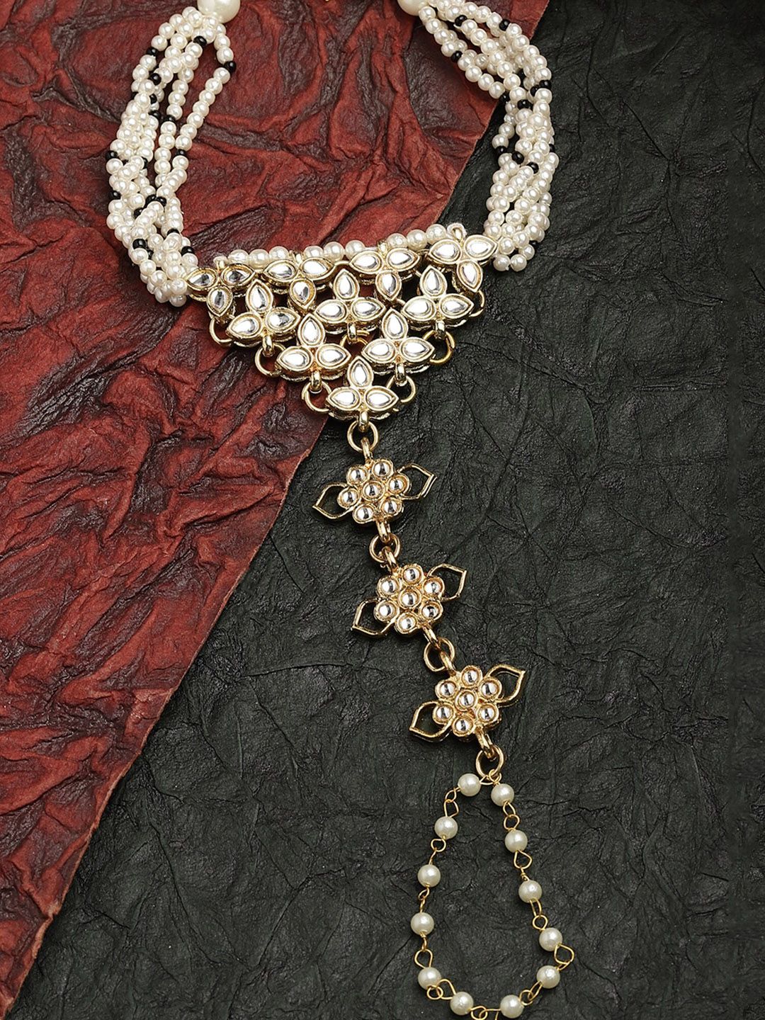 KARATCART Women Gold-Toned Kundan Handcrafted Gold-Plated Wraparound Bracelet Price in India