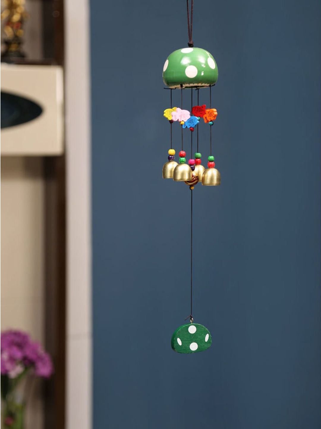 Athome by Nilkamal Multicolored Cer Mushroom Emerald Metal Windchime Price in India