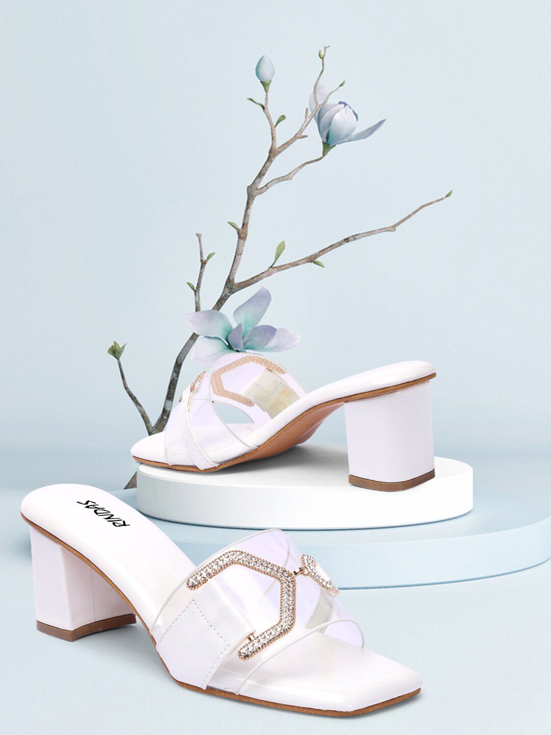 RINDAS White Embellished Block Sandals Price in India