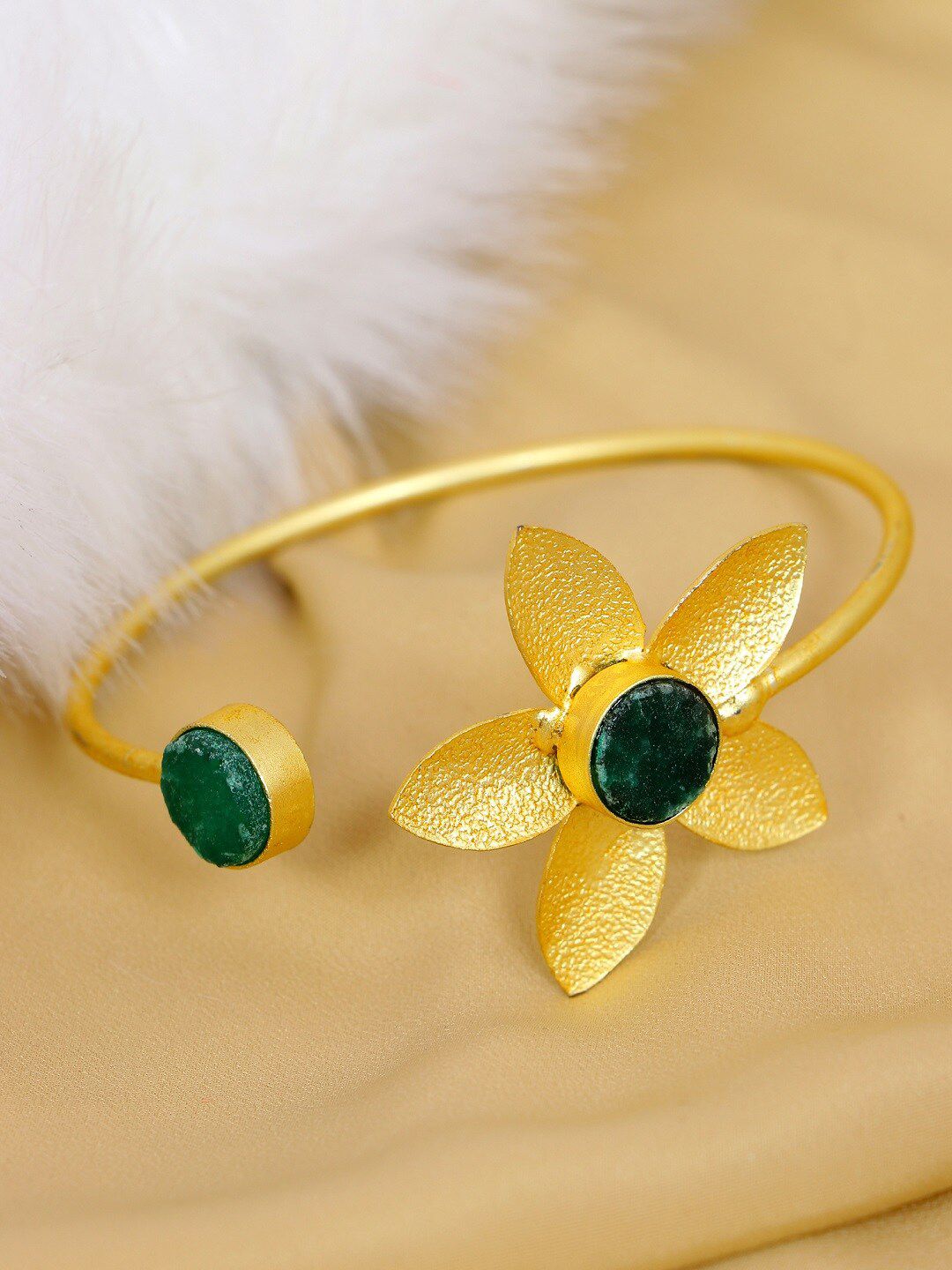 SwaDev Women Green & Gold-Plated Enamelled Cuff Bracelet Price in India