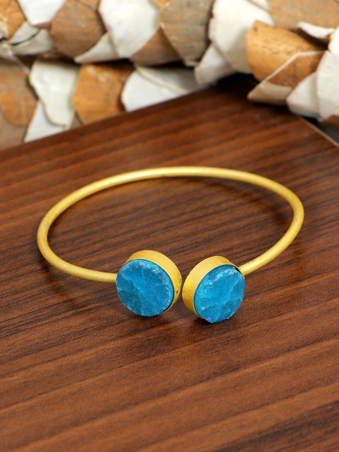 SwaDev Women Blue & Gold-Toned Enamelled Kada Bracelet Price in India