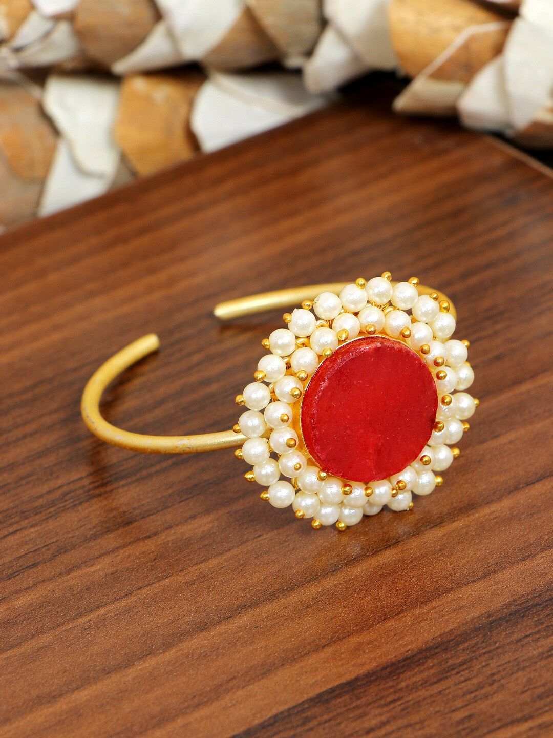 SwaDev Women Red & Gold-Plated Cuff Bracelet Price in India