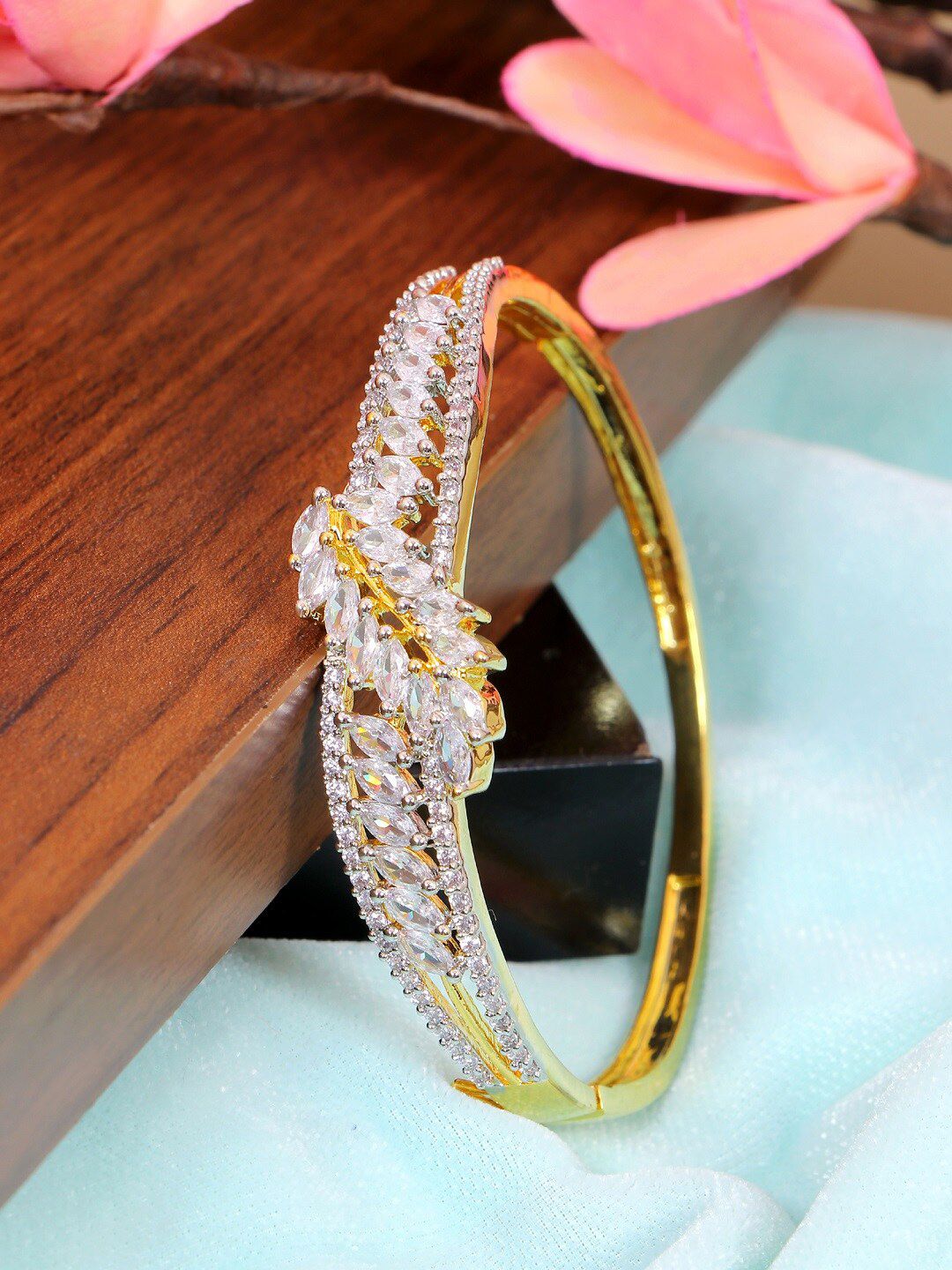 SwaDev Women Gold-Toned American Diamond Gold-Plated Kada Bracelet Price in India