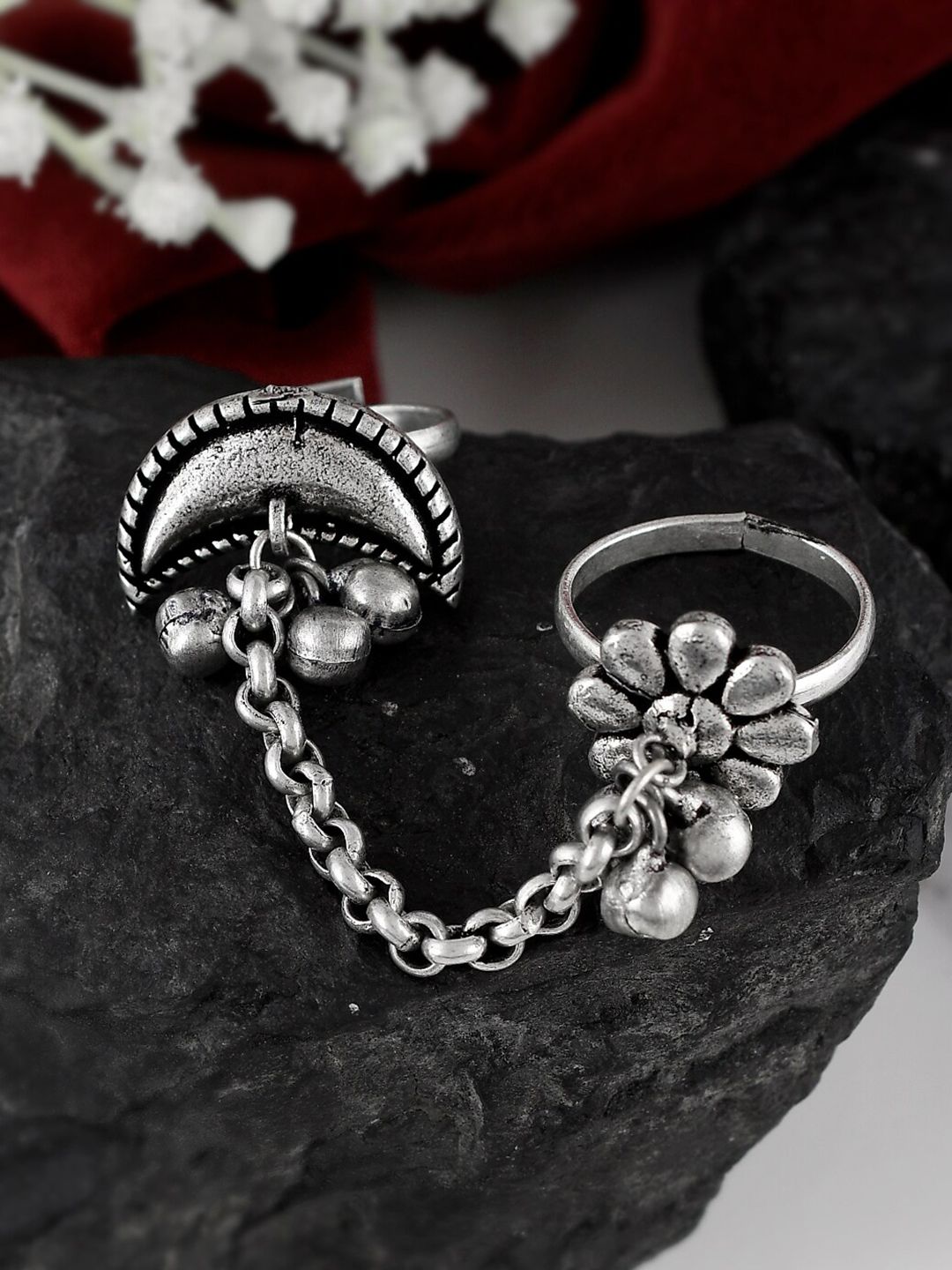 Shoshaa Women Silver-Plated Oxidised Finger Ring Price in India