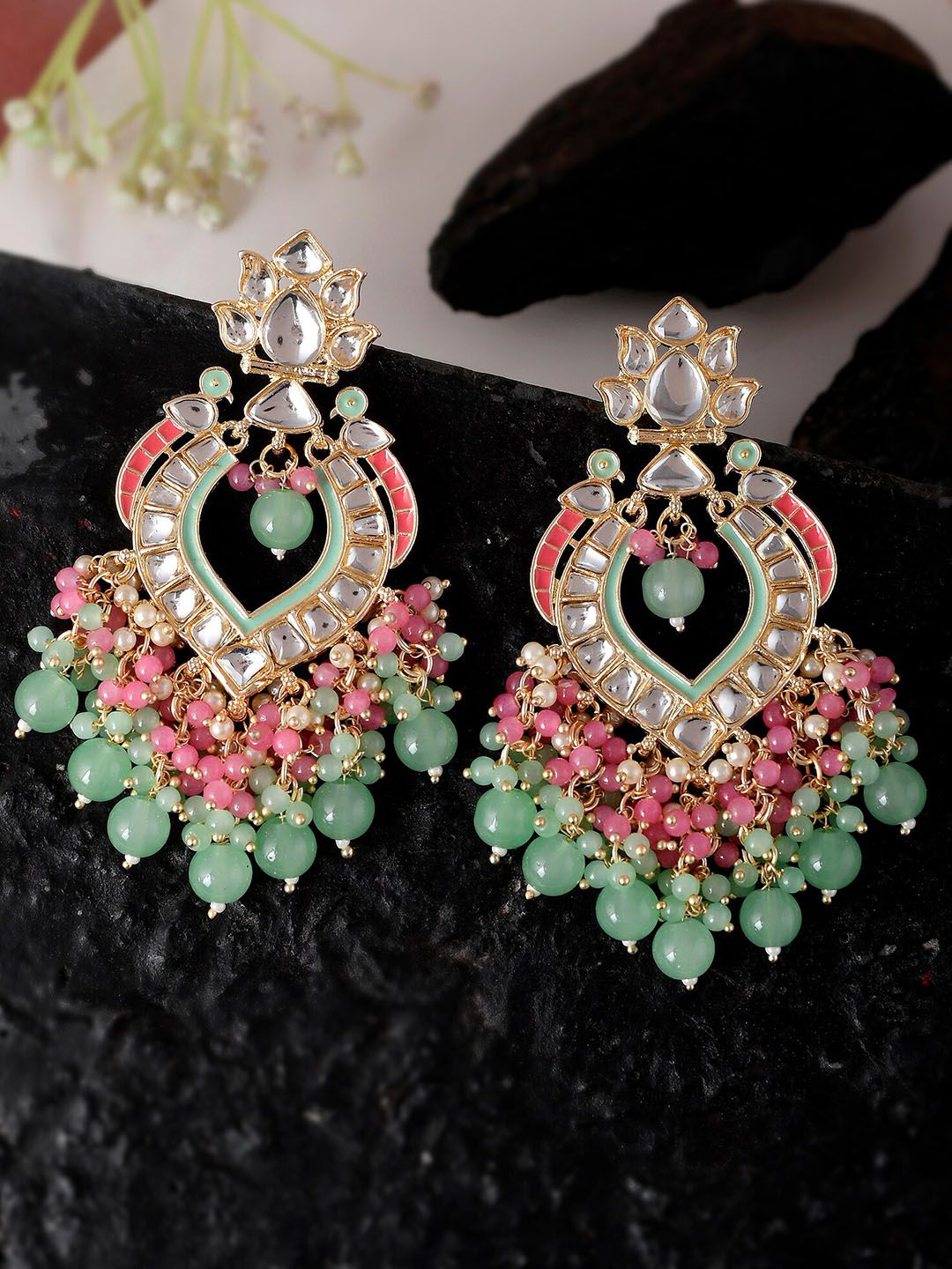 Shoshaa Green Contemporary Chandbalis Earrings Price in India