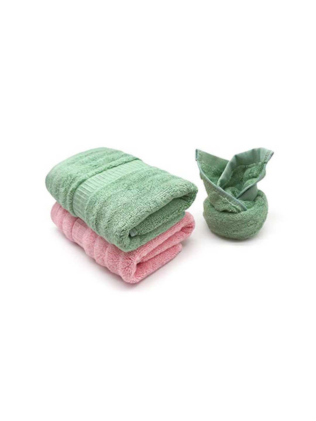 MUSH Set Of 2 Pink & Green Solid 300 GSM Ultra Soft & Eco Friendly Bamboo Hand Towel Price in India