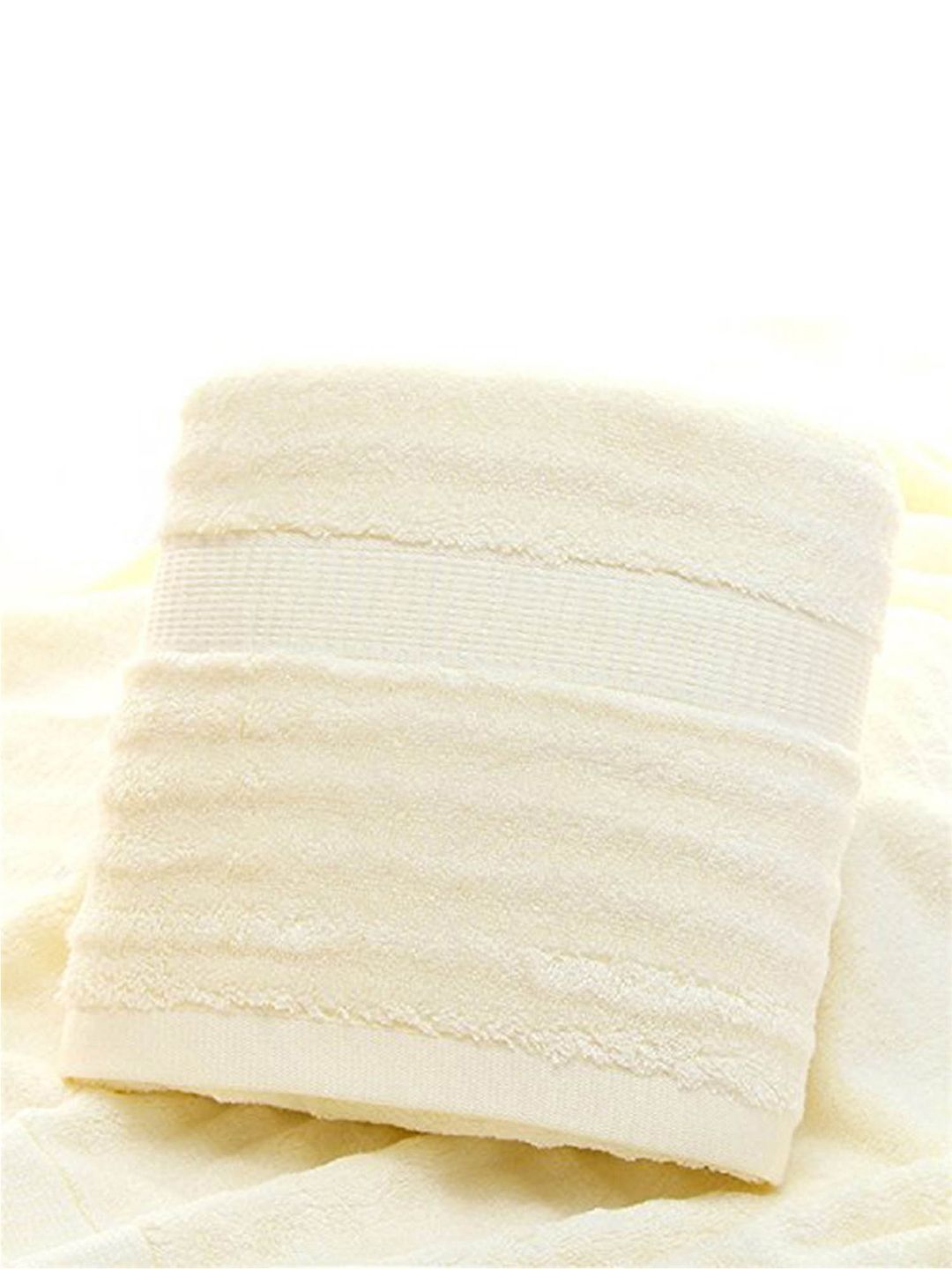 MUSH Set Of 2 Cream Striped Ultra Soft & Eco Friendly Bamboo Hand Towel Price in India