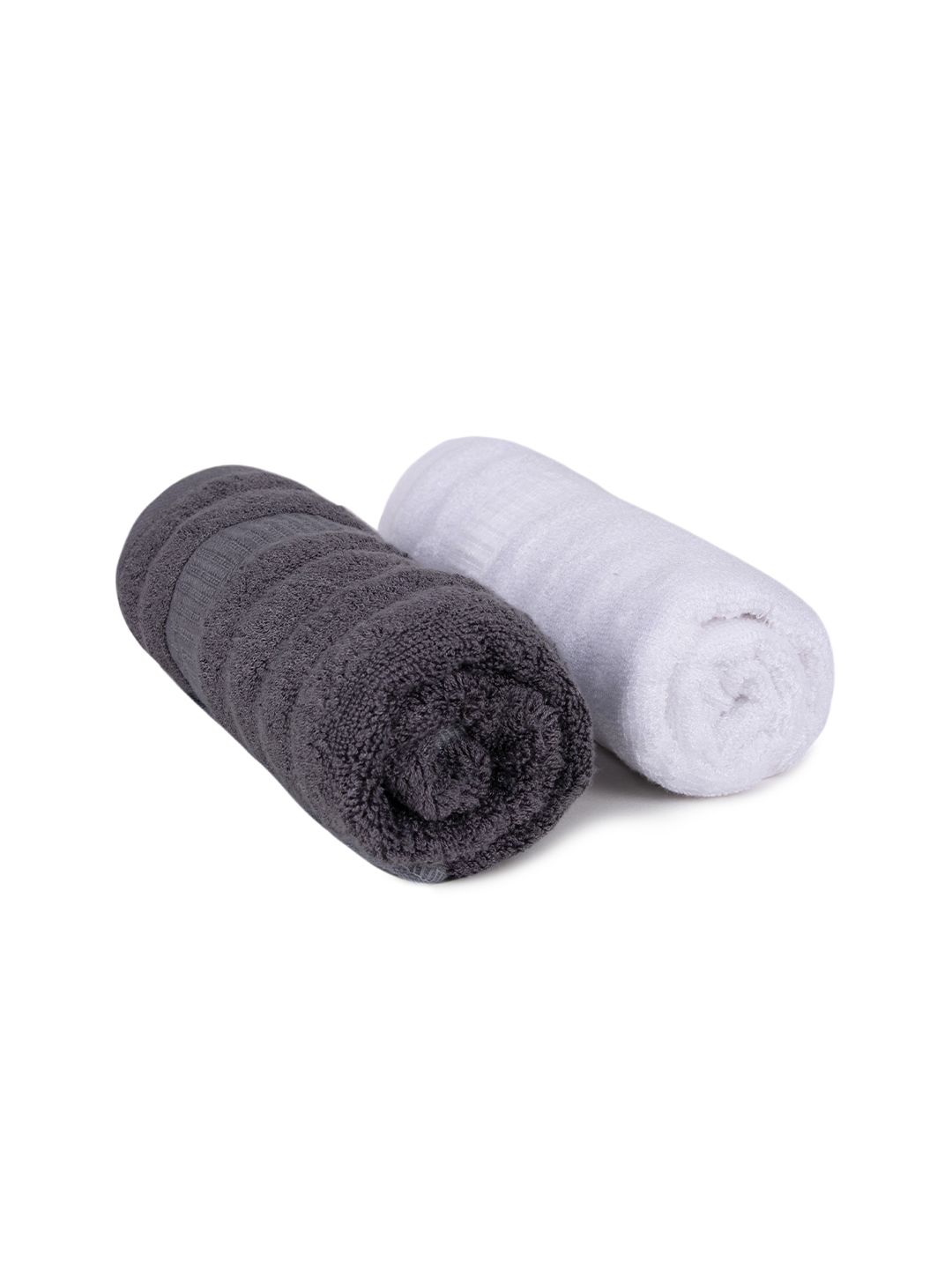 MUSH Set Of 2 Grey & White Solid 600 GSM Ultra Soft & Eco Friendly Bamboo Hand Towel Price in India