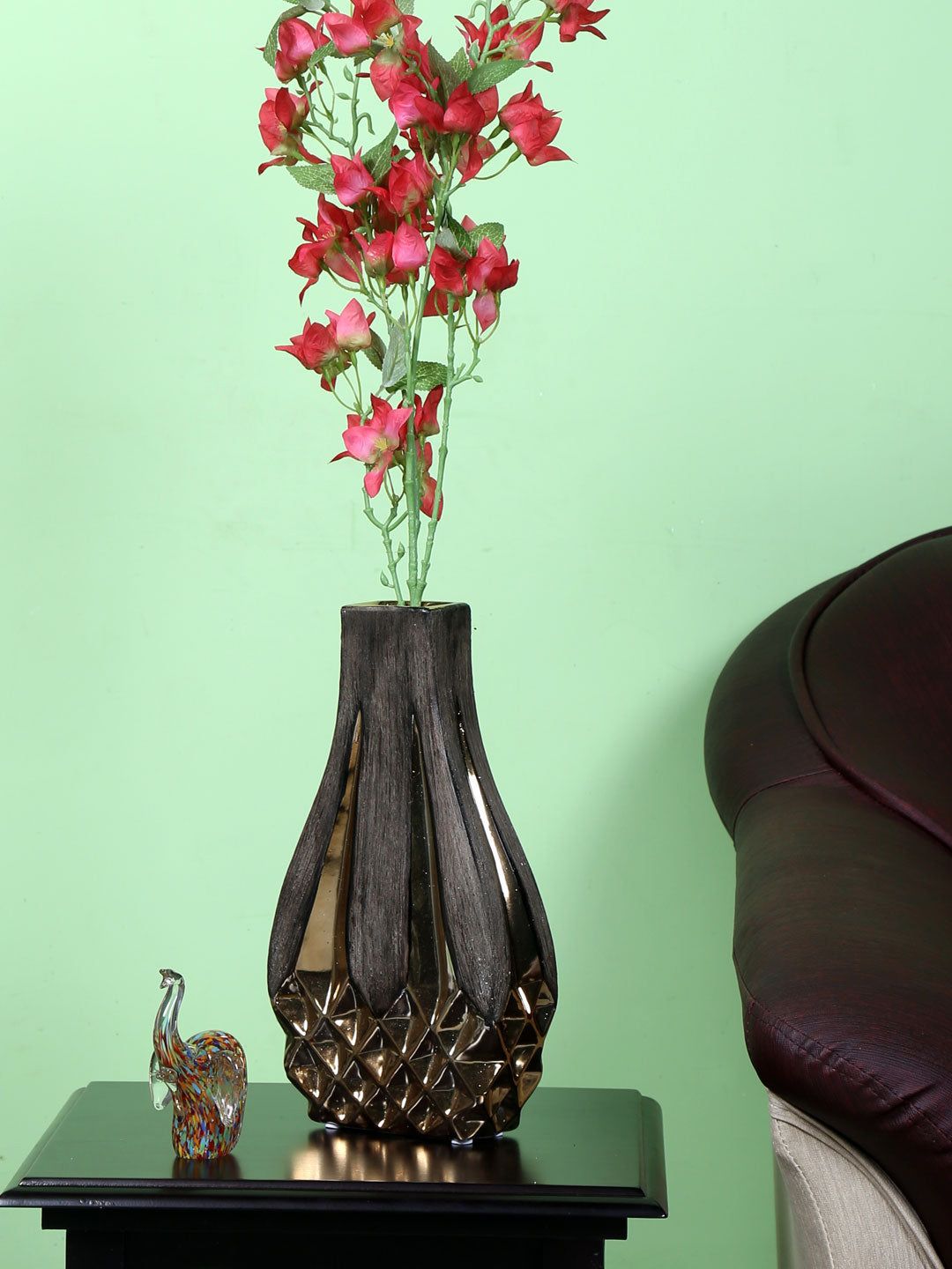 Athome by Nilkamal Gold & Brown Curvy Rhombus Flower Vases Price in India