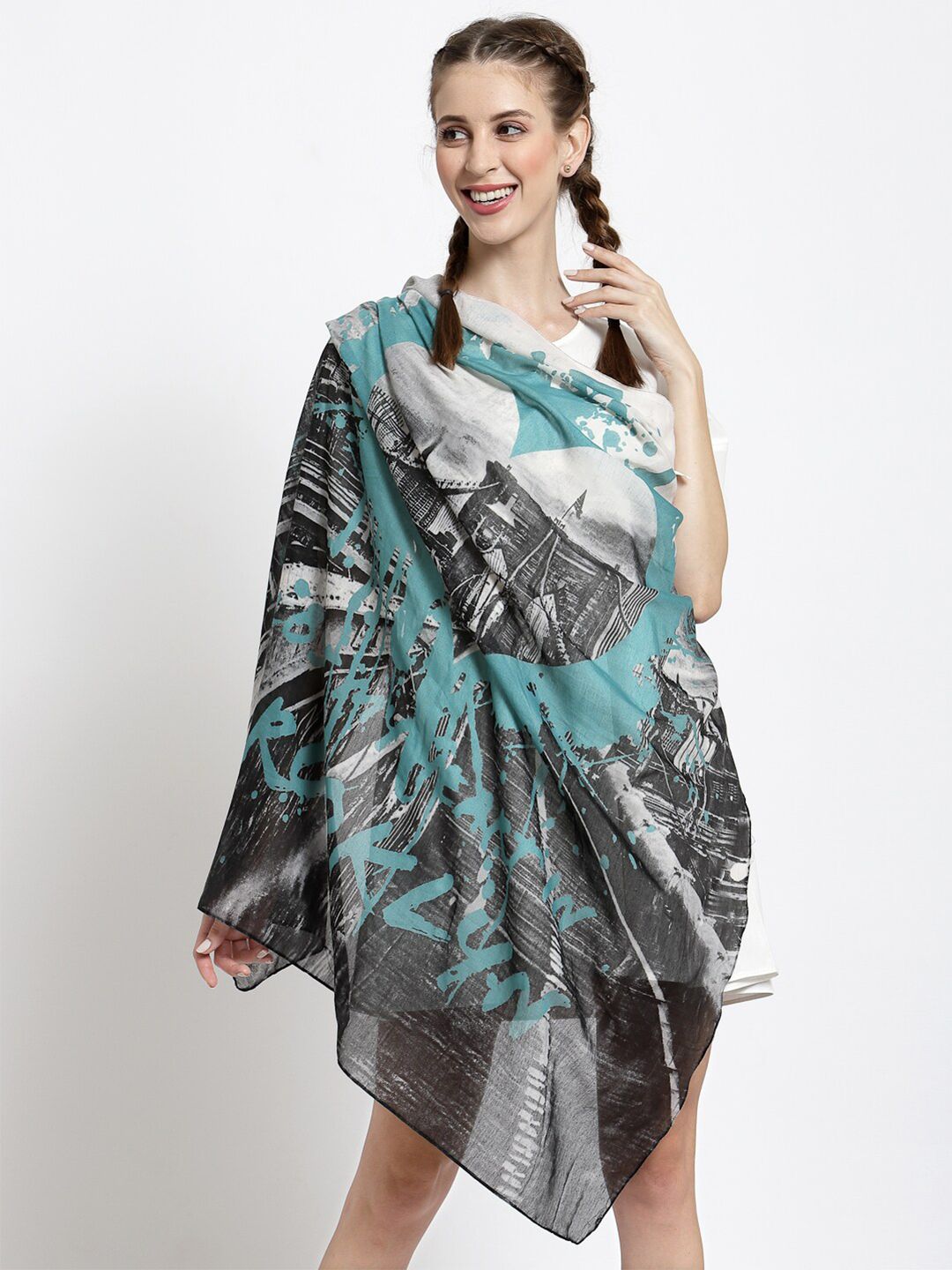 J Style Women Blue & Black Printed Scarf Price in India