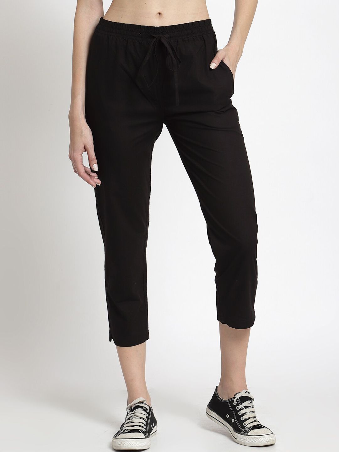 J Style Women Black Slim Fit Pleated Trousers Price in India