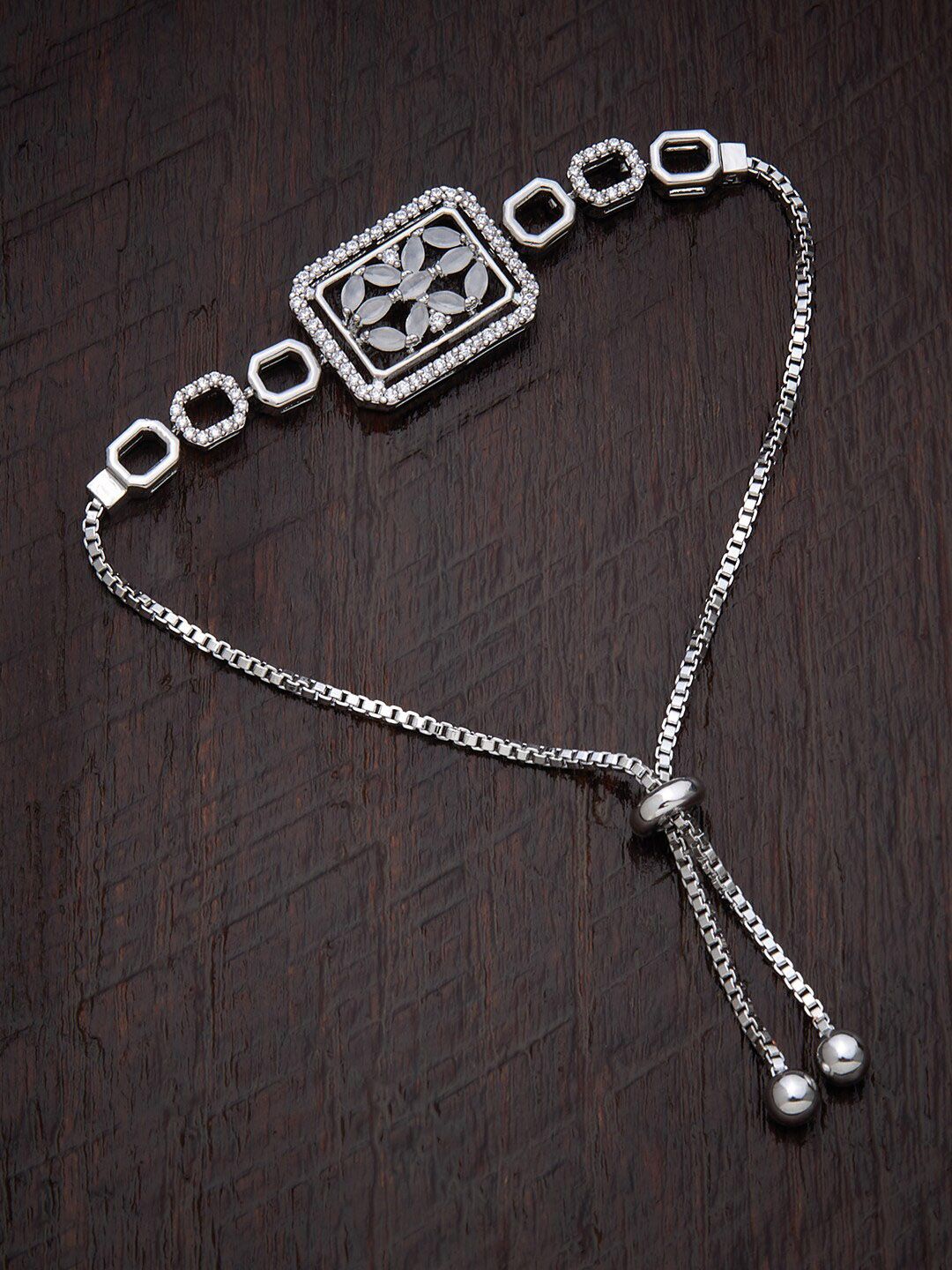 Kushal's Fashion Jewellery Women Grey & Silver-Toned Rhodium-Plated Cubic Zirconia Wraparound Bracelet Price in India