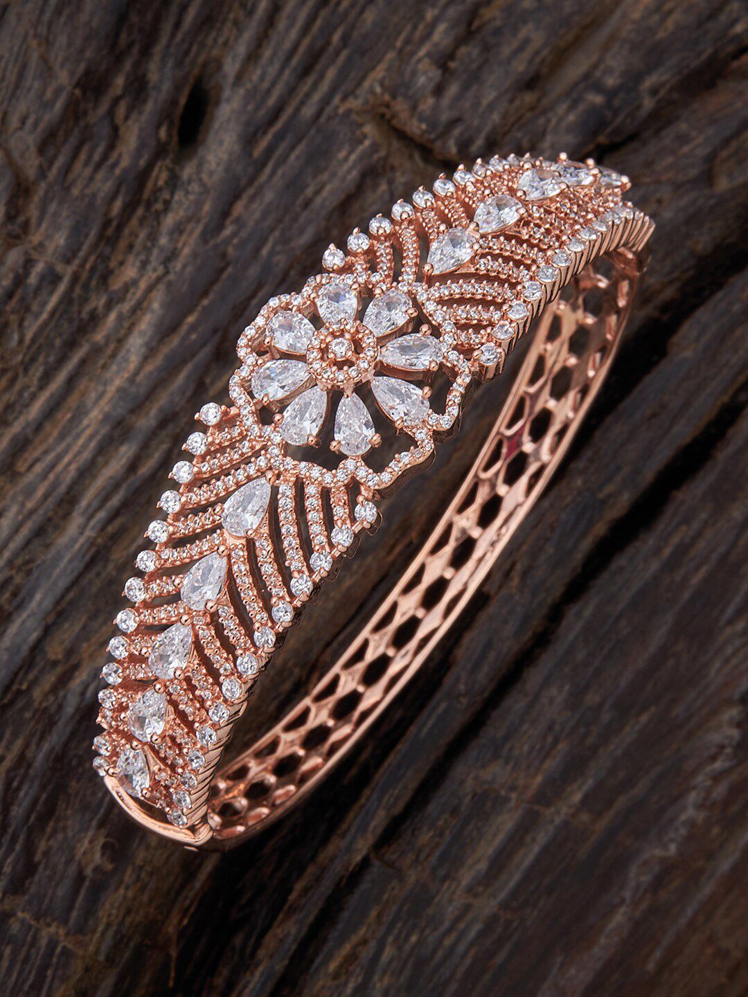 Kushal's Fashion Jewellery Women White Cubic Zirconia Rose Gold-Plated Kada Bracelet Price in India