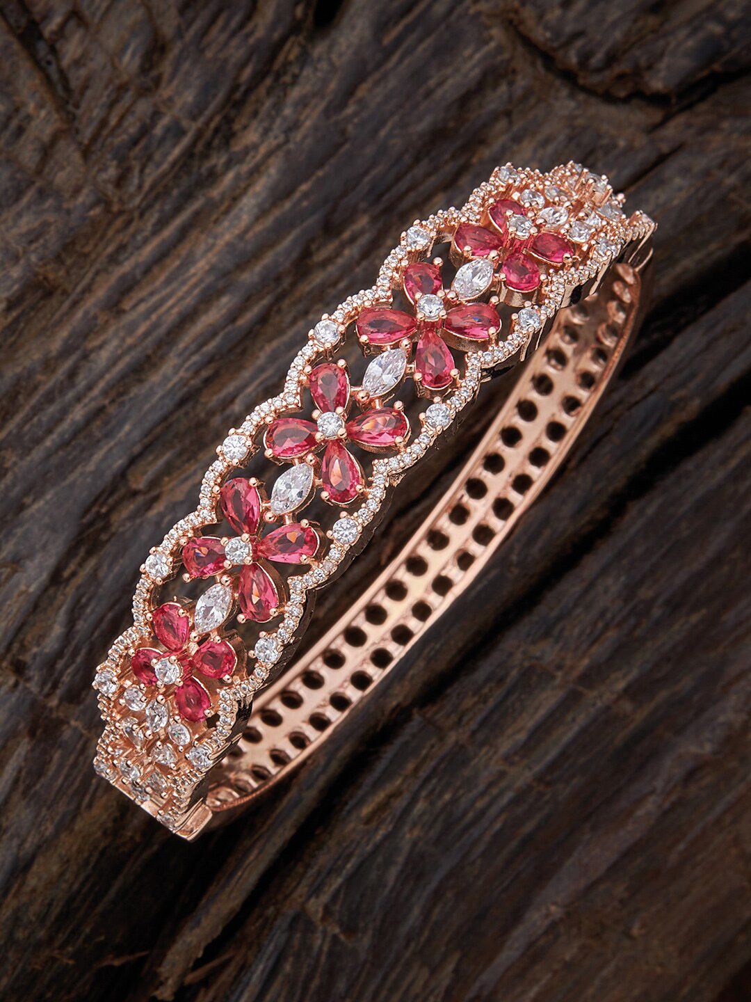 Kushal's Fashion Jewellery Women Red Cubic Zirconia Rose Gold-Plated Kada Bracelet Price in India