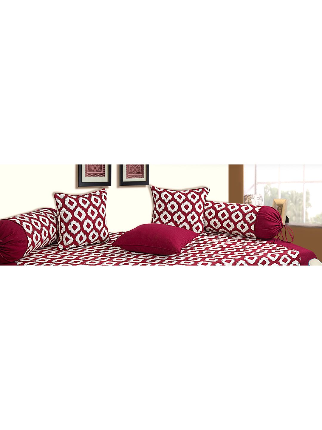 SHADES of LIFE  Set Of 6 Maroon & White Striped Diwan Set Price in India