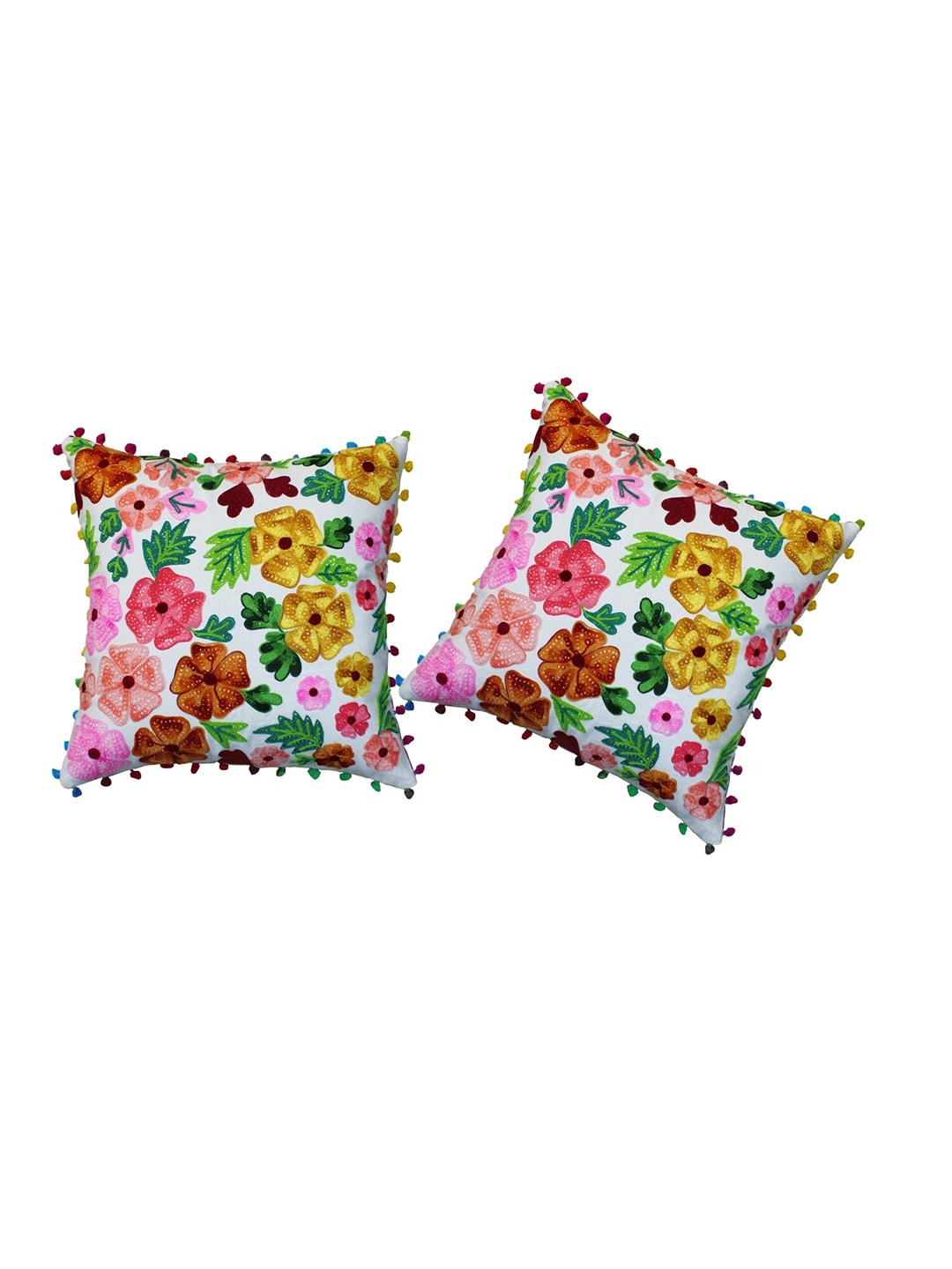 SHADES of LIFE White & Red Set of 2 Floral Rectangle Cushion Covers Price in India