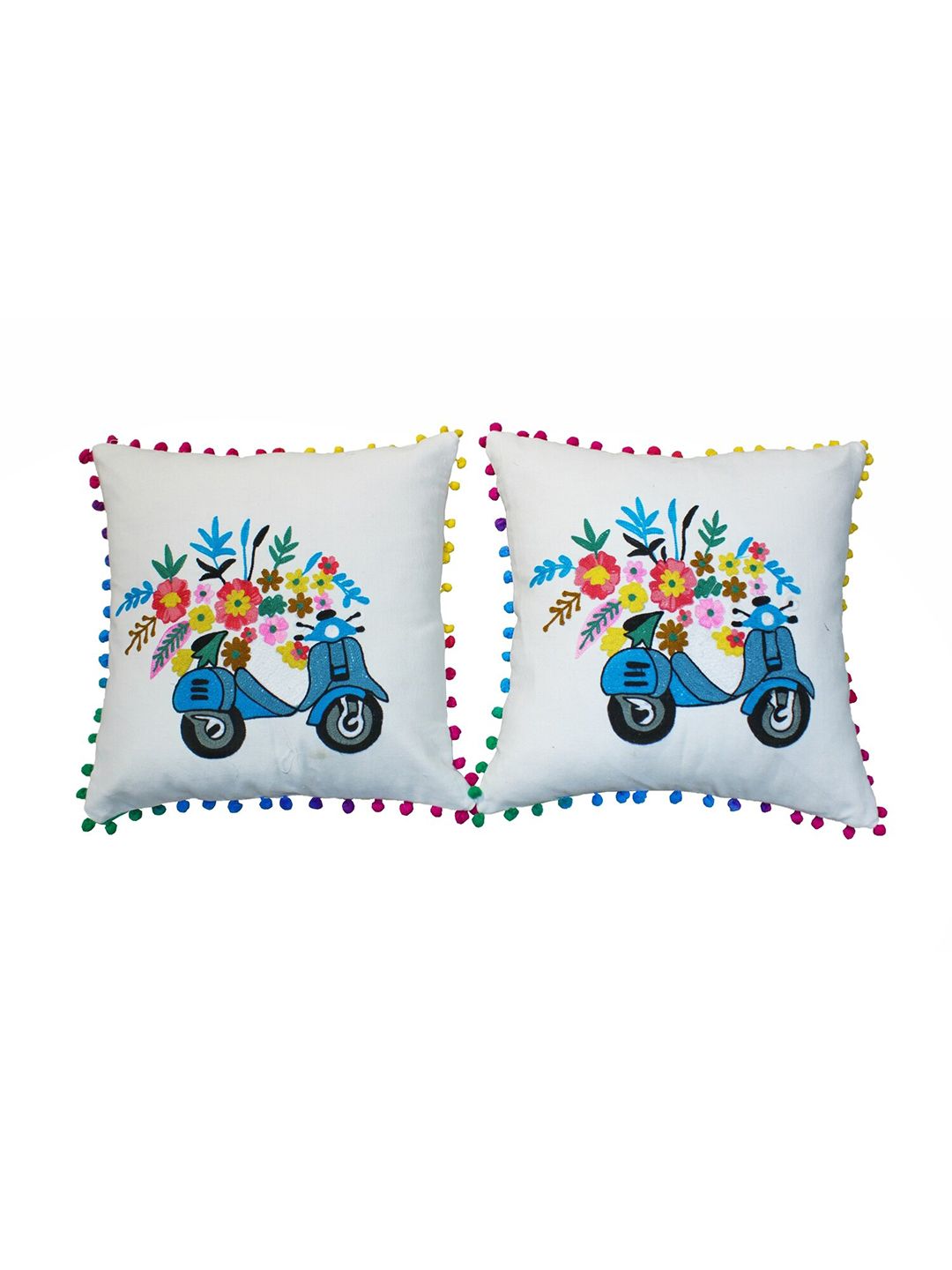 SHADES of LIFE Red & Blue Set of 2 Floral Rectangle Cushion Covers Price in India