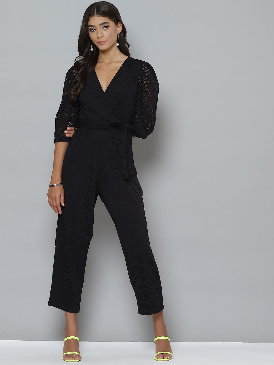 SASSAFRAS Black Schiffli Basic Jumpsuit Price in India