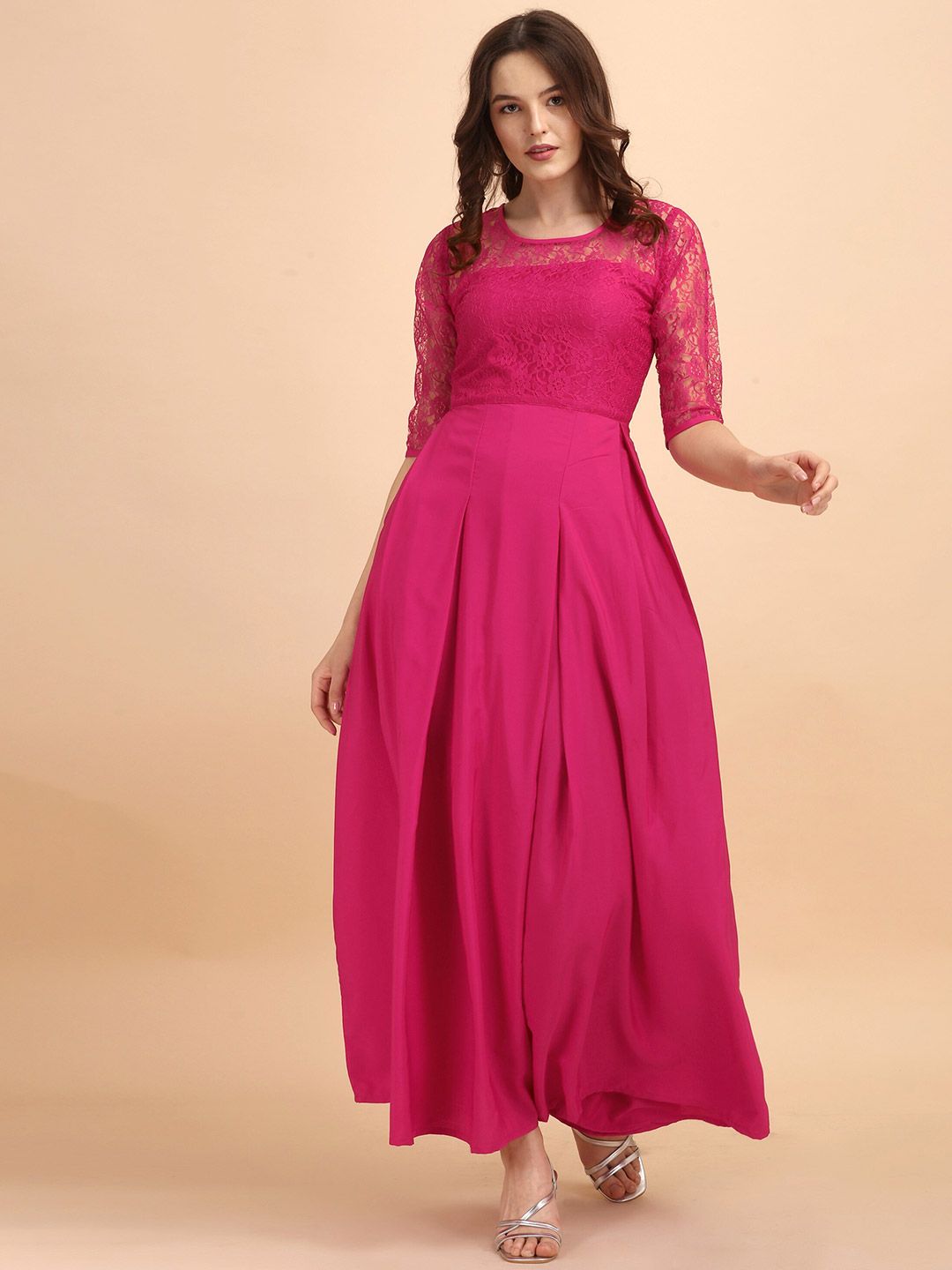 SHEETAL Associates Pink Crepe Maxi Dress Price in India